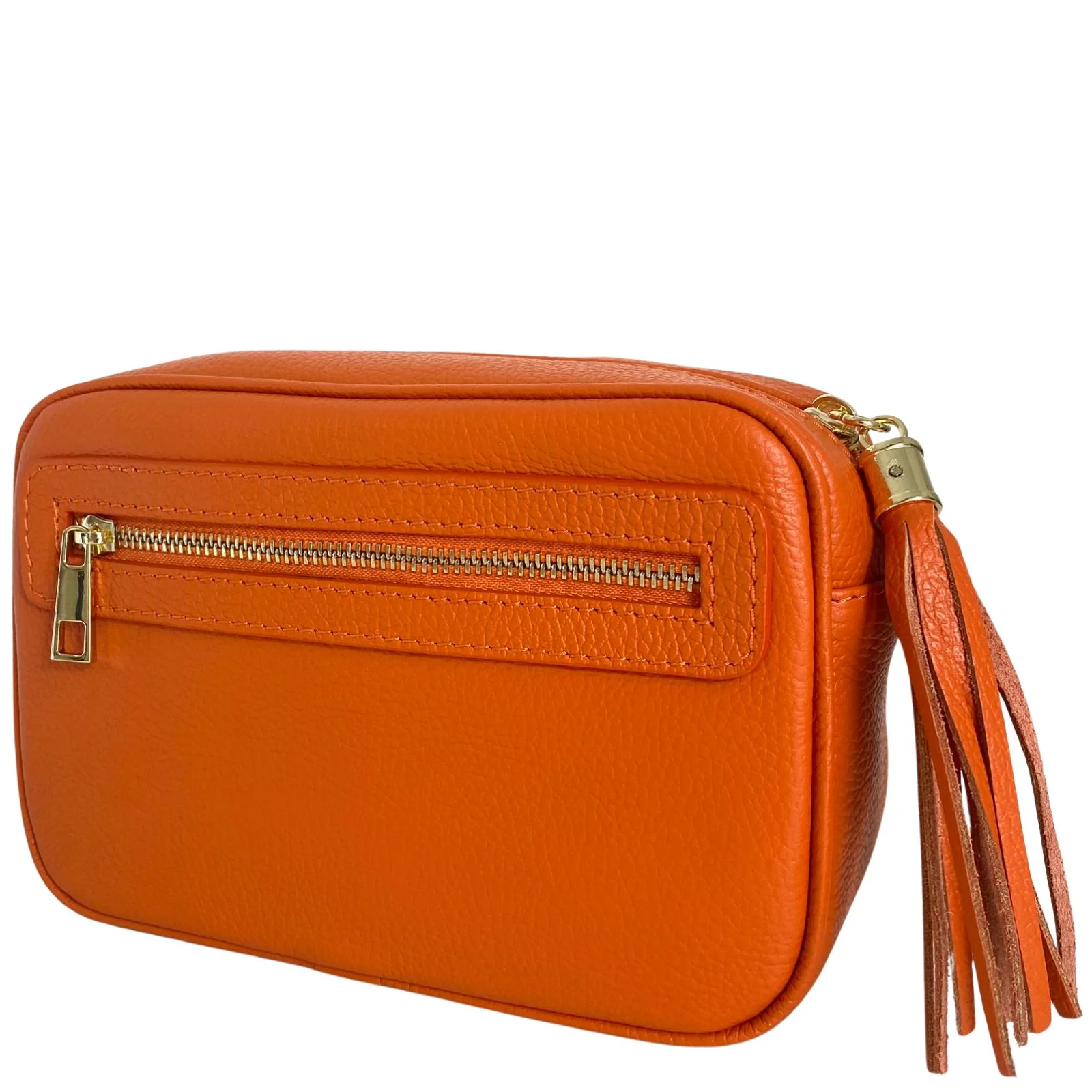 Orange Leather Crossbody Camera Bag
