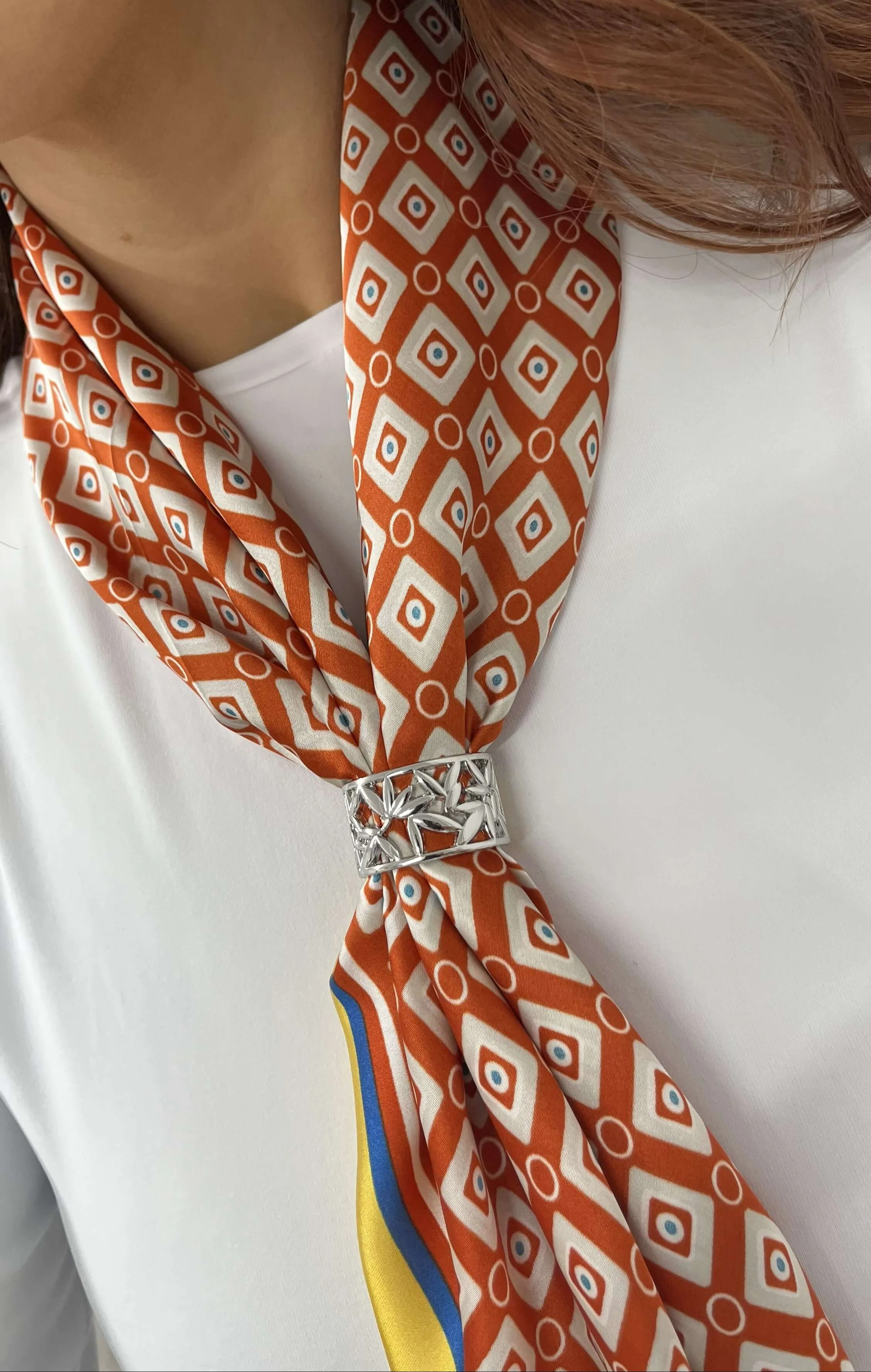 Orange & Yellow Pattern Neck Scarf - Image 3