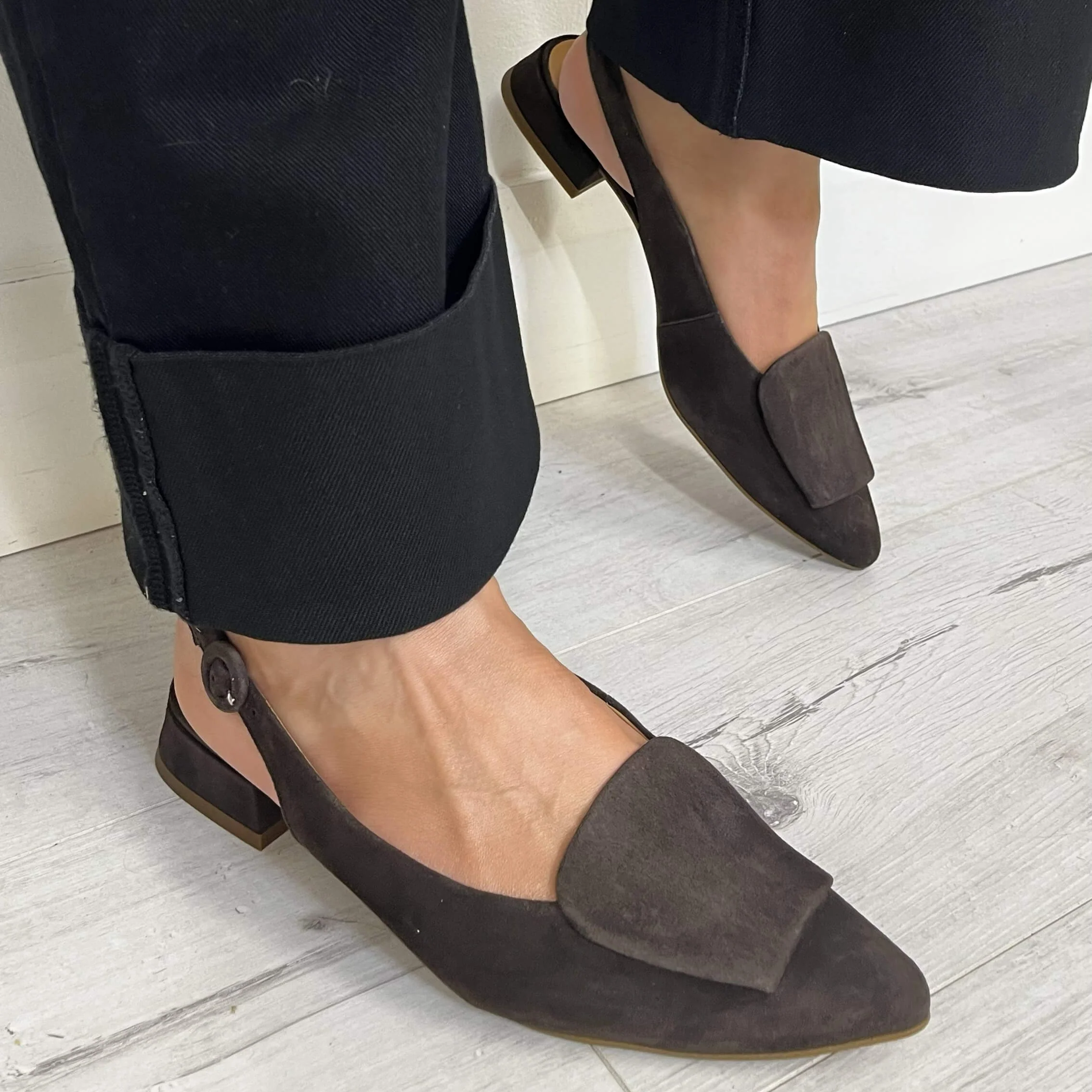 Paul Green Chocolate Brown Suede Pointed Toe Sling Back Pumps - Image 6