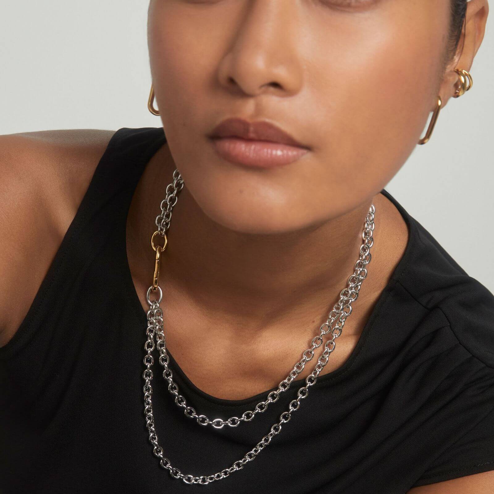 PDPAOLA Double Beat Two Tone Chain Necklace - Image 4