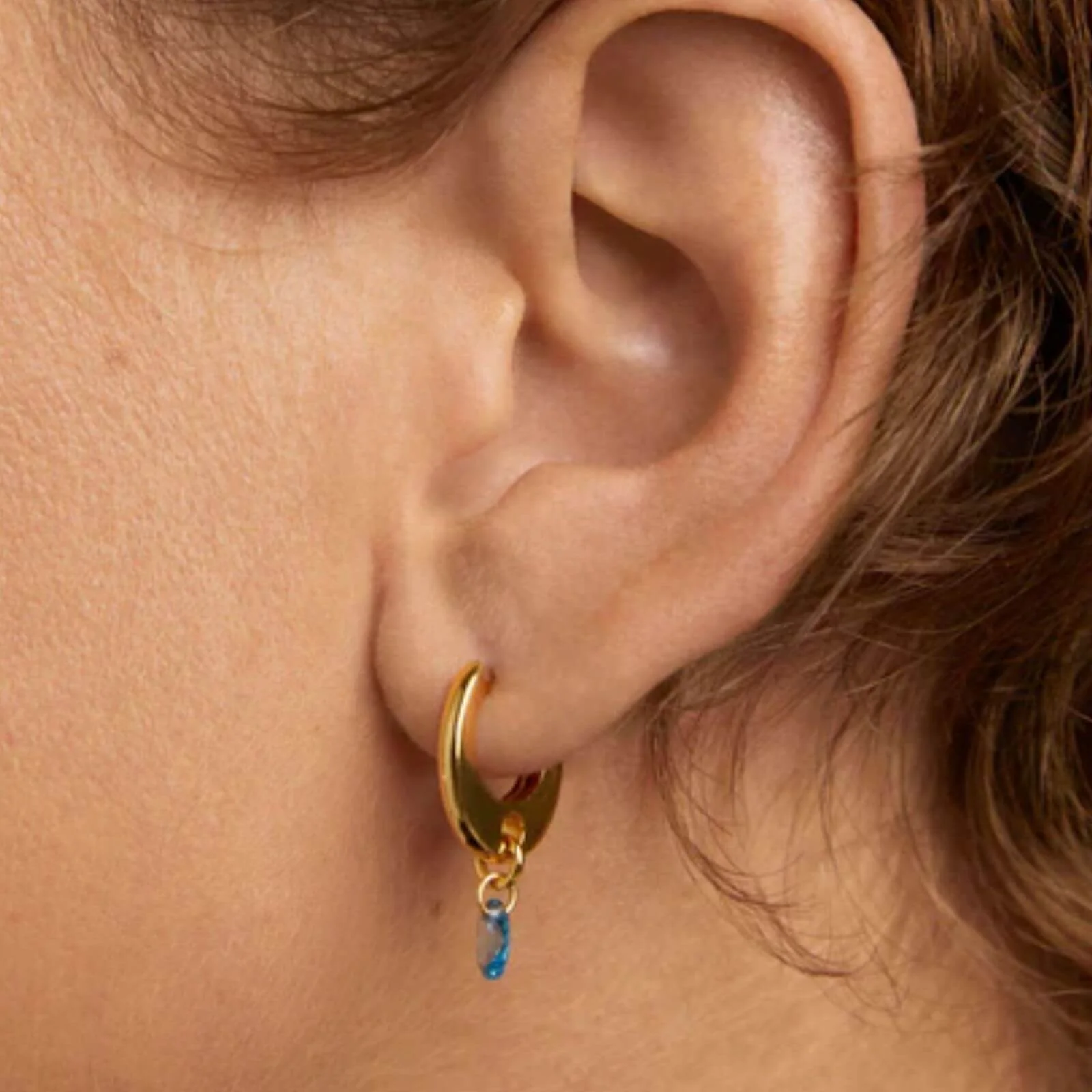 PDPAOLA Gold Blue Lily Hoop Earrings - Image 2