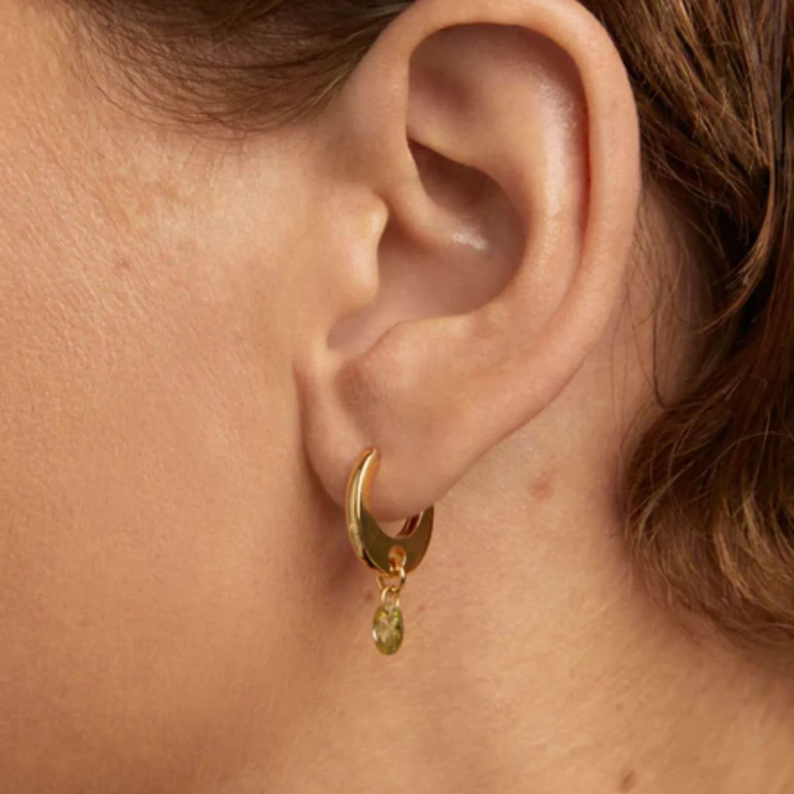PDPAOLA Gold Green Lily Hoop Earrings - Image 2