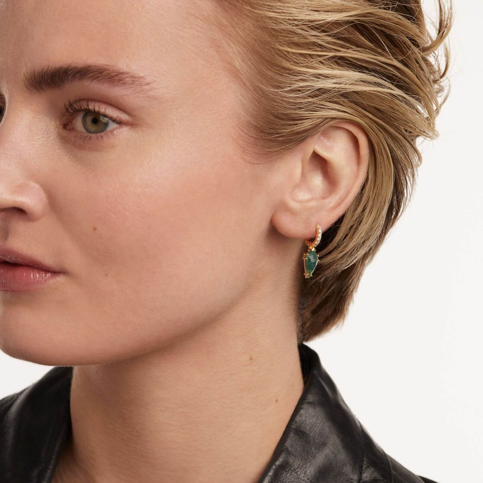 PDPAOLA Gold Naoki Moss Agate Single Hoop Earring - Image 2