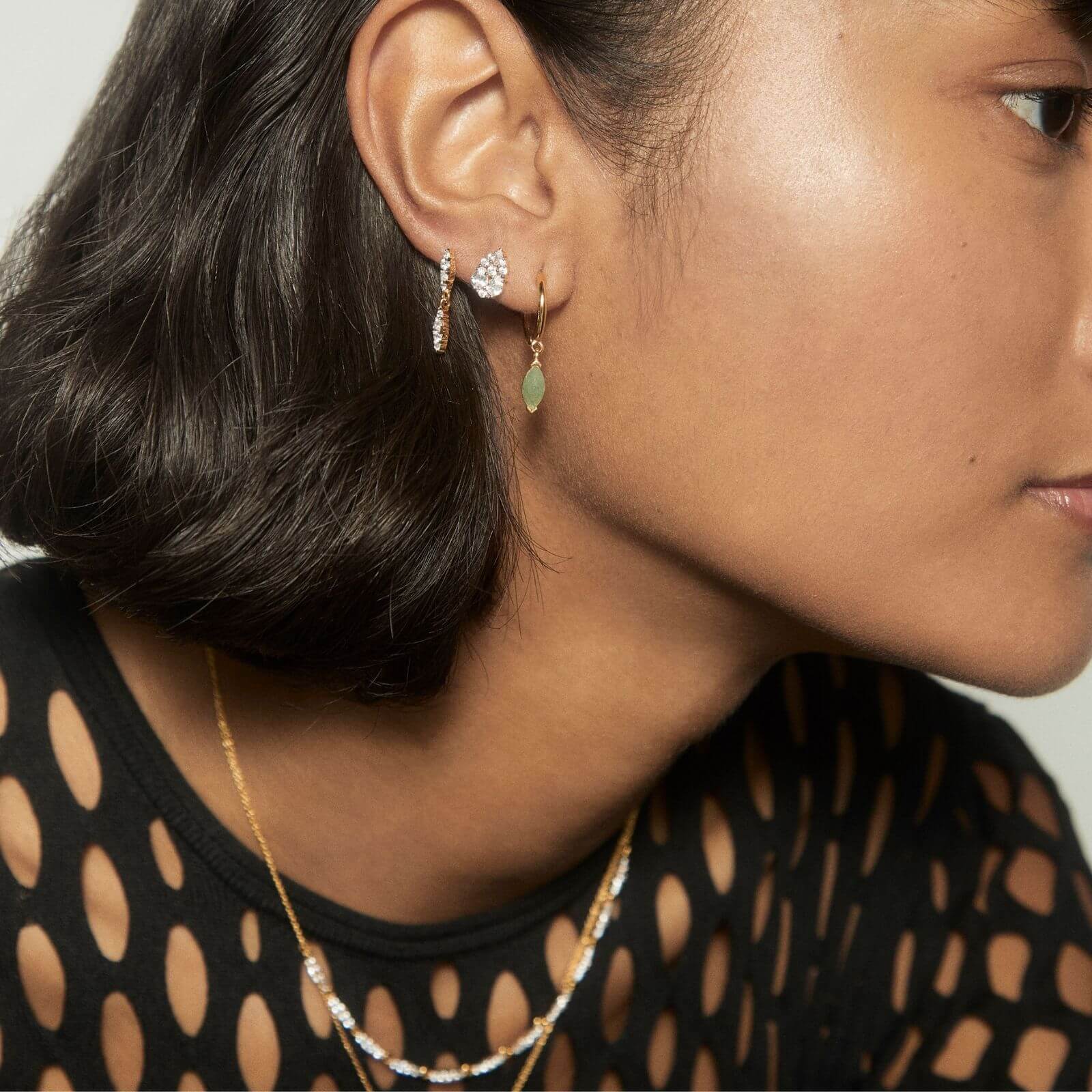 PDPAOLA Gold Nomad Green Aventurine Hoop Earrings - Image 2