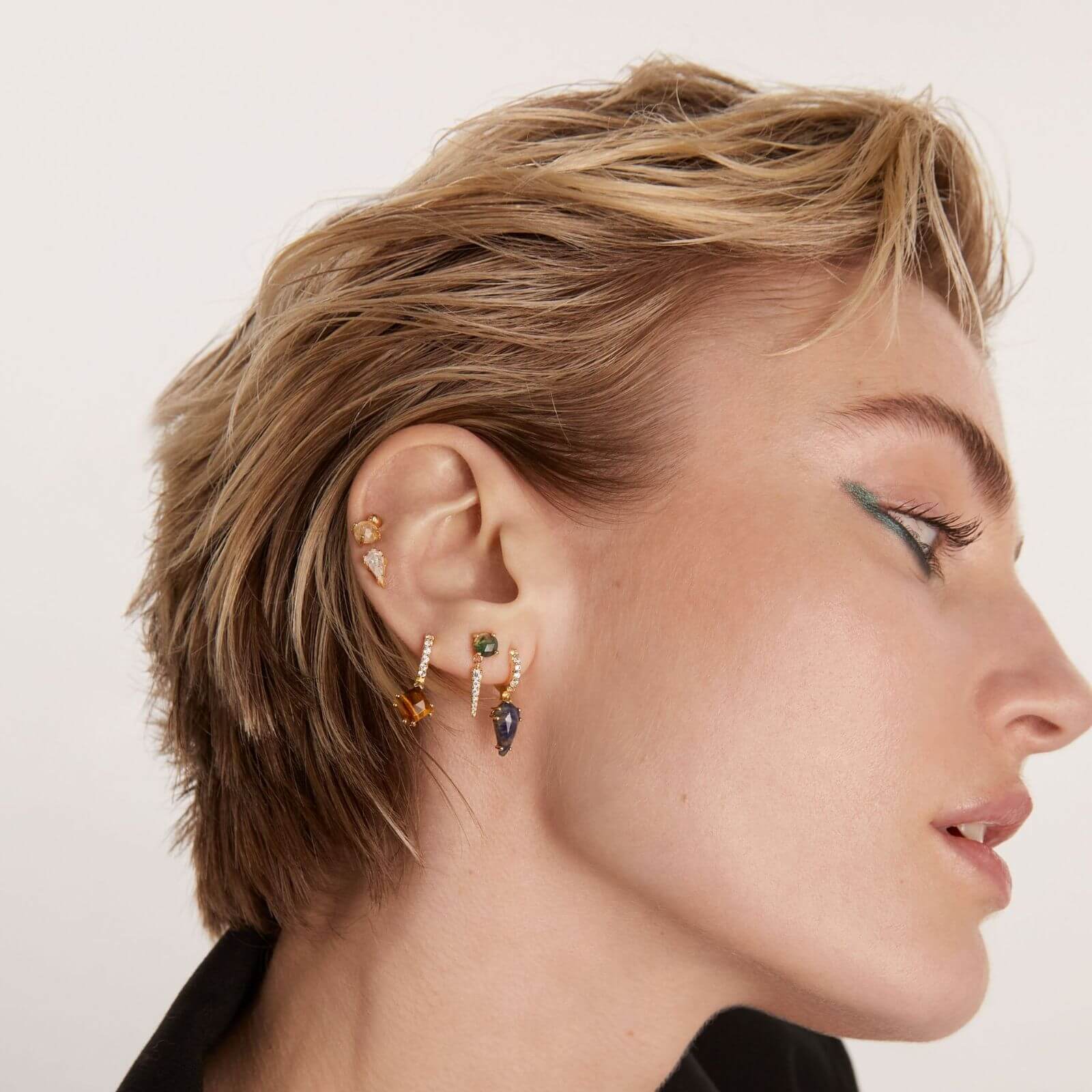 PDPAOLA Gold Yoki Moss Agate Single Earring - Image 3