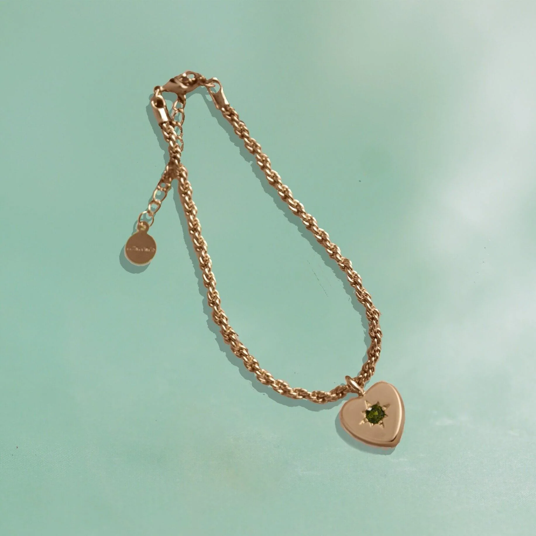Peridot Heart Charm Bracelet - Rose Gold - Image 2