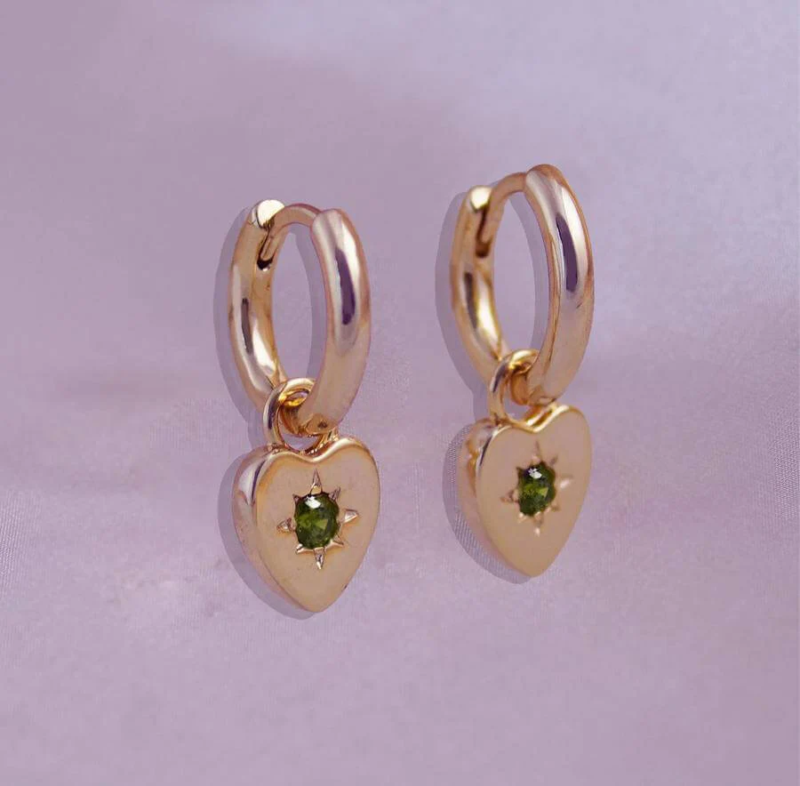 Peridot Heart Charm Earrings - Rose Gold - Image 2