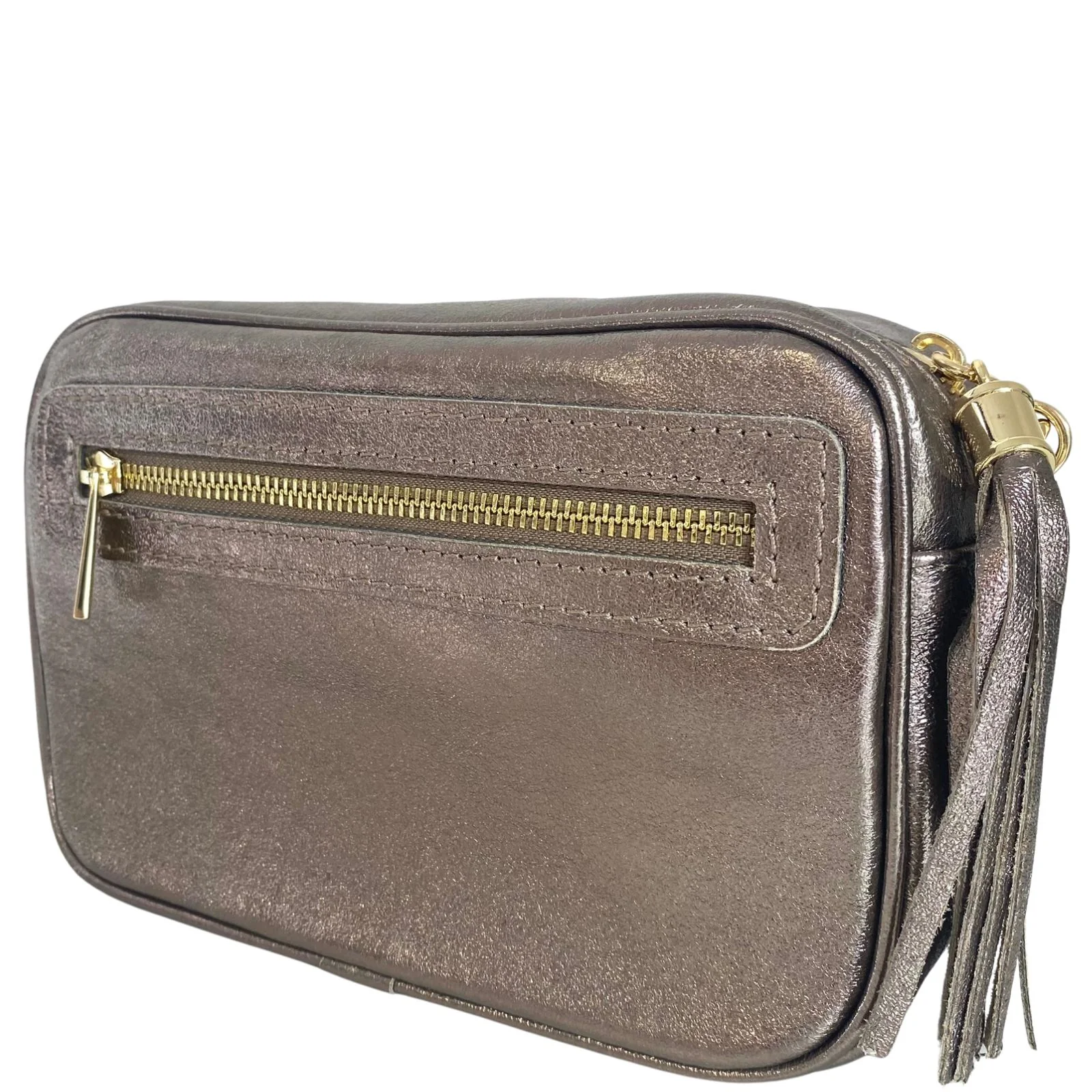 Bronze Leather Crossbody Camera Bag