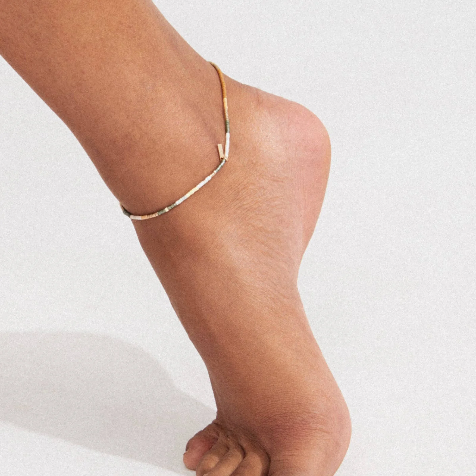Pilgrim Alison Gold Brown Green Glass Bead Anklet - Image 2