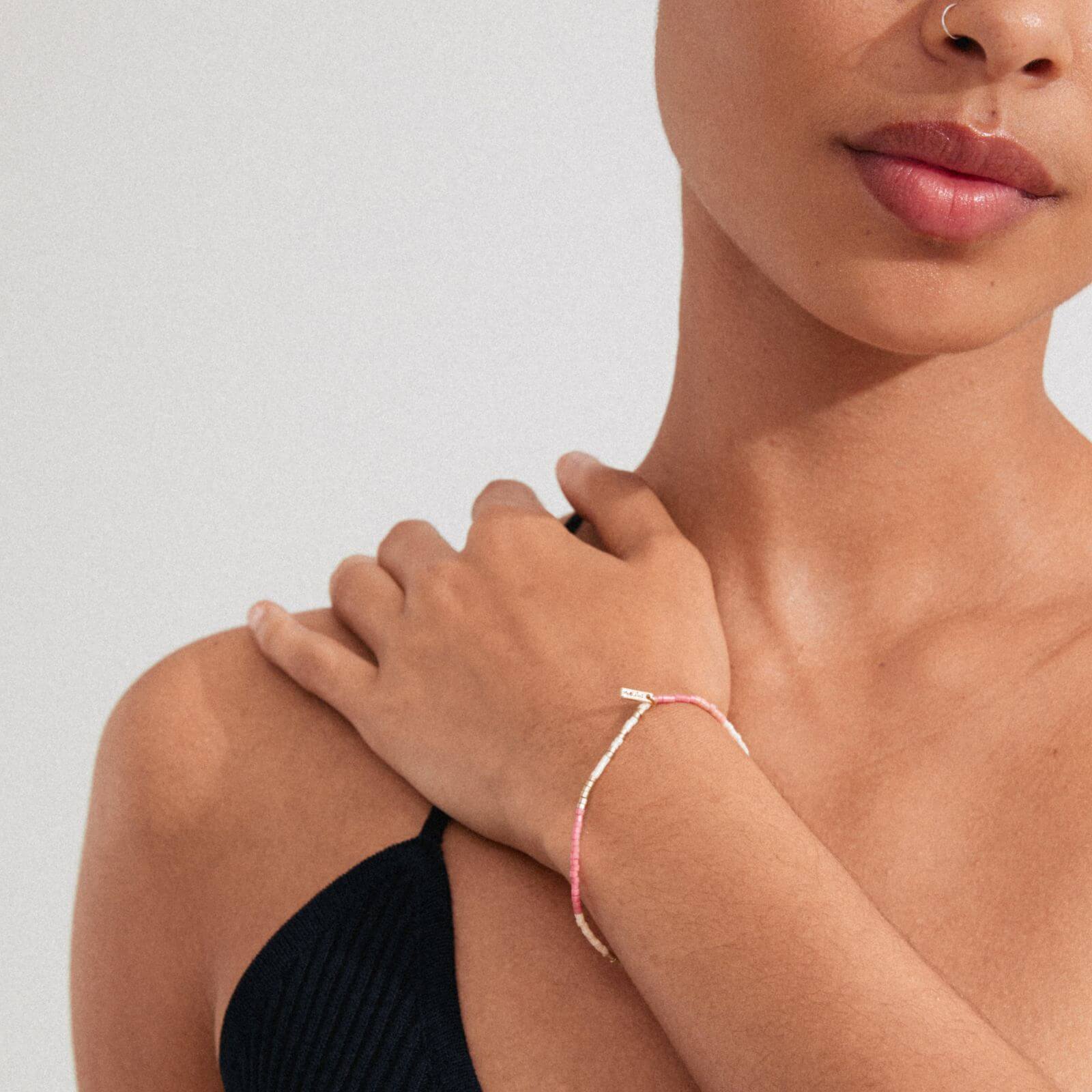 Pilgrim Alison Gold Pink Dainty Glass Bead Bracelet - Image 2