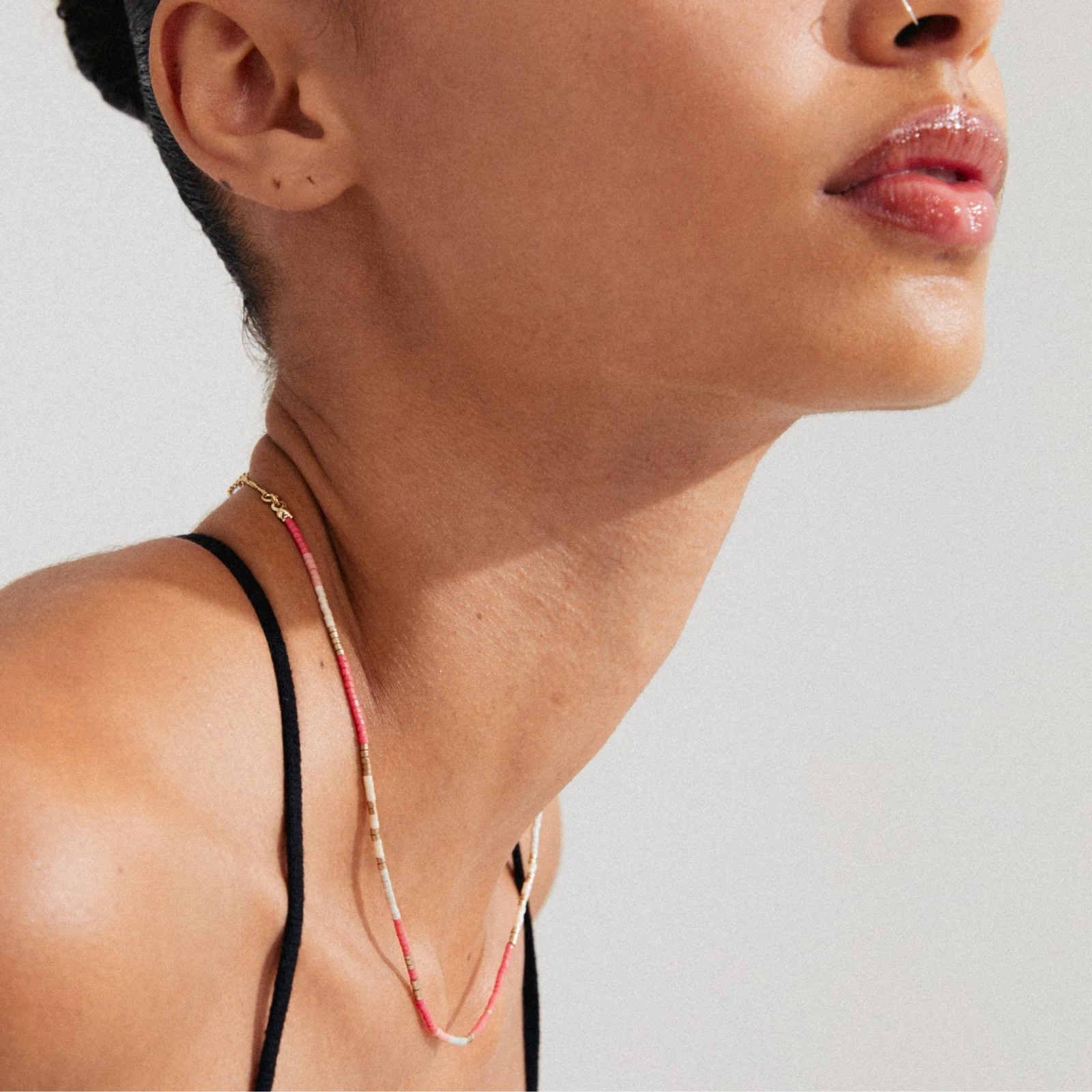 Pilgrim Alison Gold Rose Pink Dainty Bead Necklace - Image 2