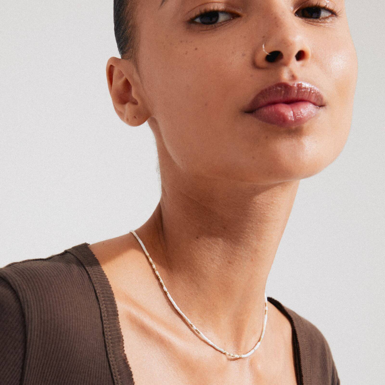 Pilgrim Alison Gold White Nude Dainty Bead Necklace - Image 2