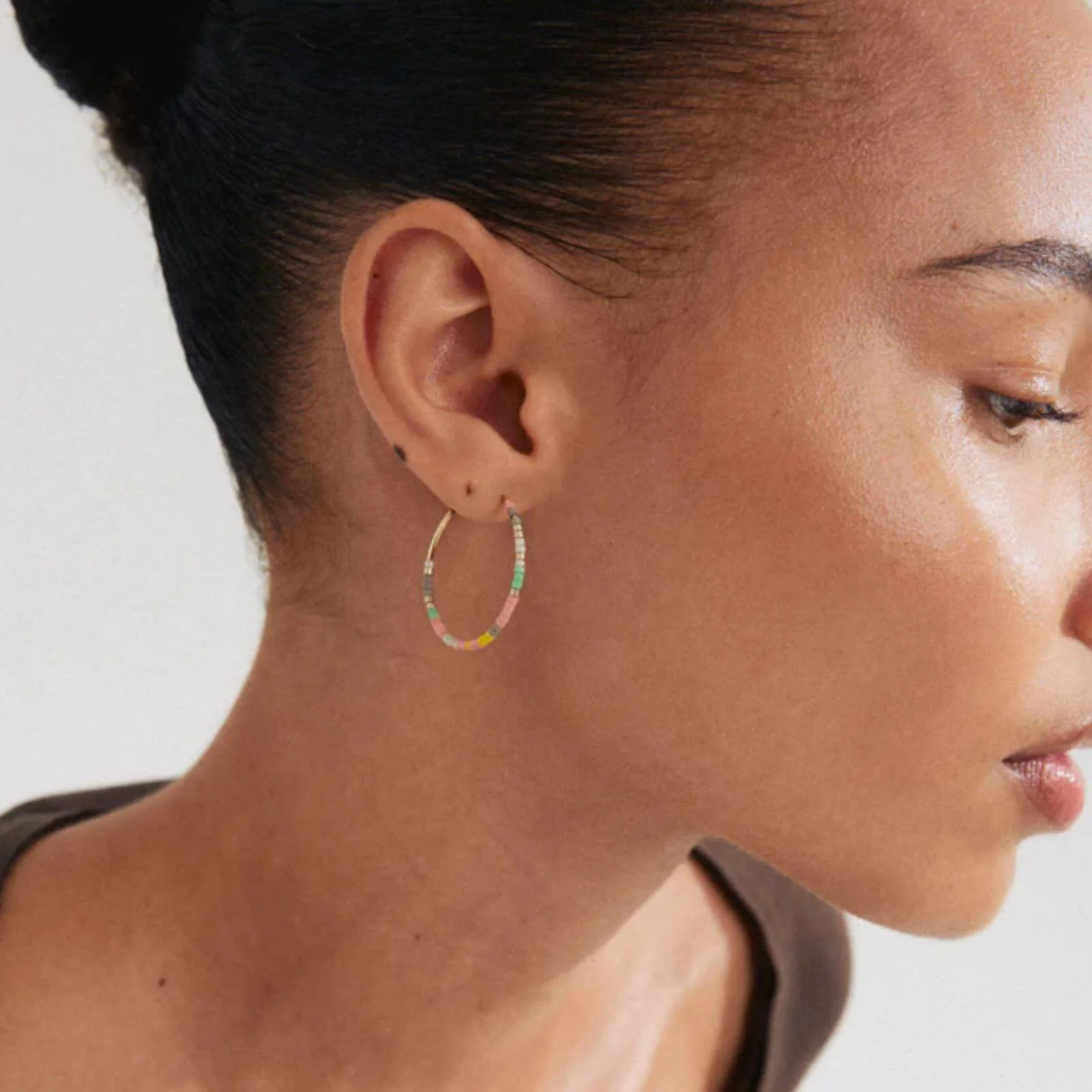 Pilgrim Alison Gold Rose Pink Glass Bead Hoop Earrings - Image 2