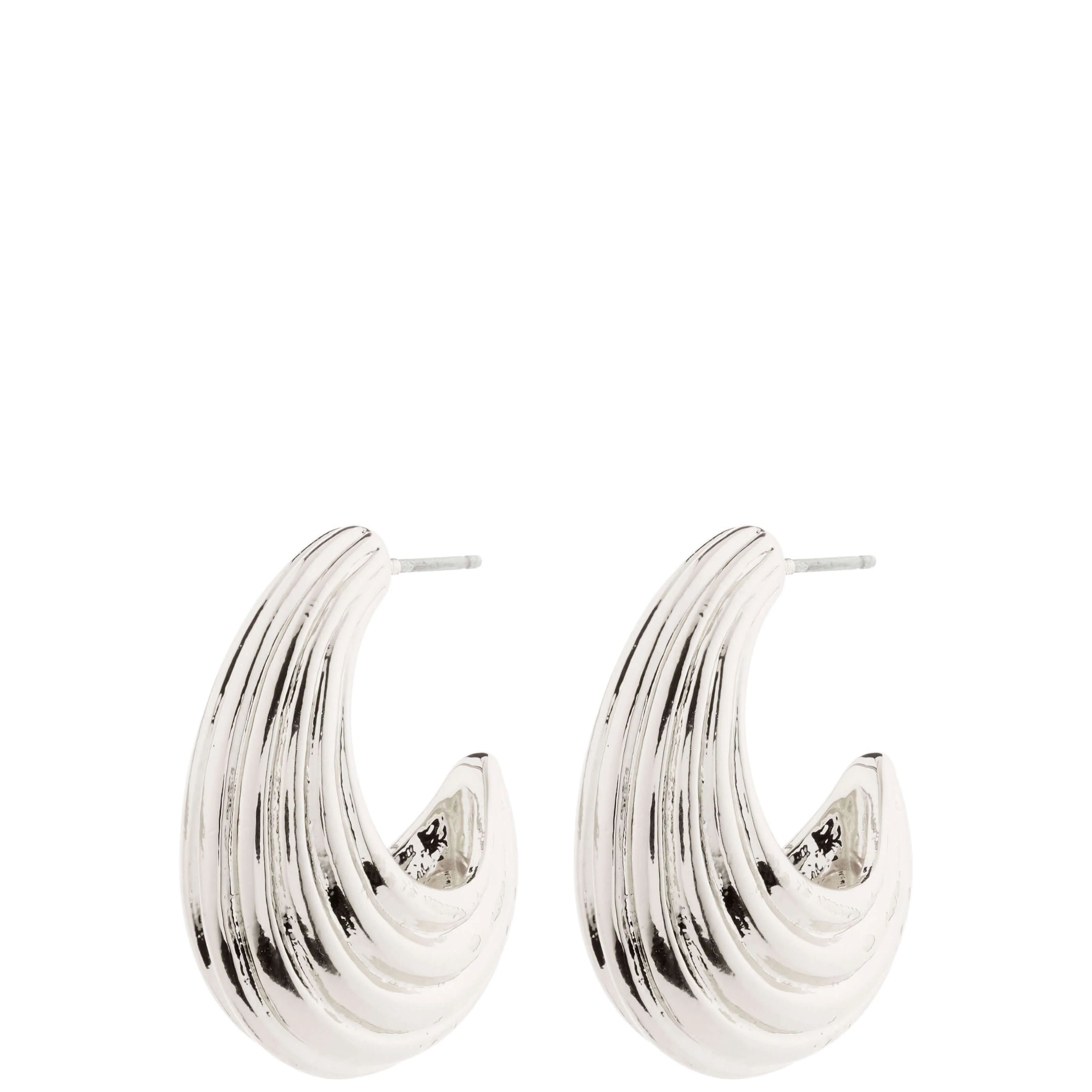 Pilgrim Asle Silver Large Ridged Hoop Earrings