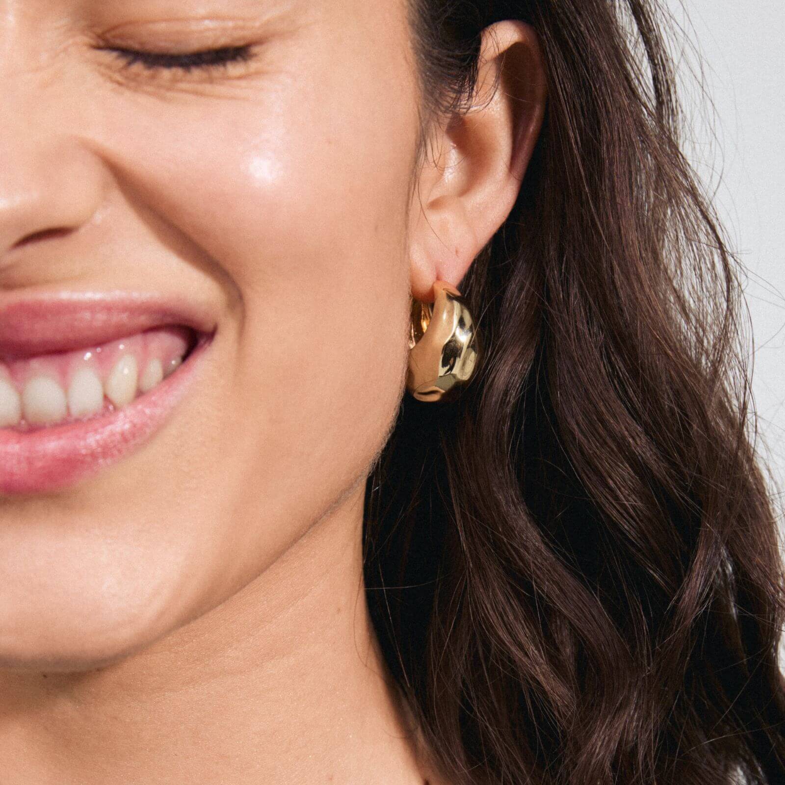 Pilgrim Believe Gold Textured Chunky Hoop Earrings - Image 2