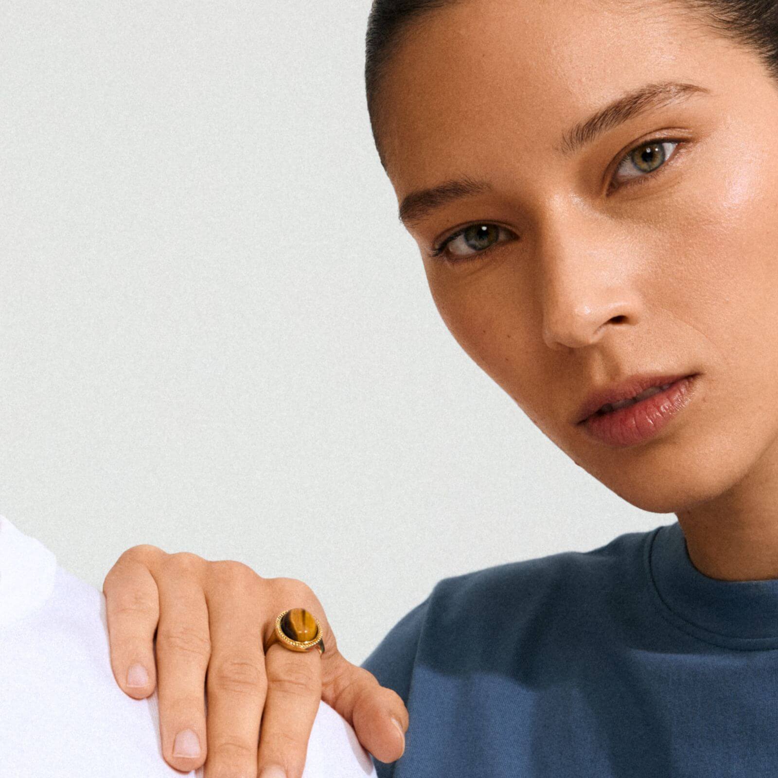 Pilgrim Between Gold Large Oval Tiger Eye Ring - Image 2