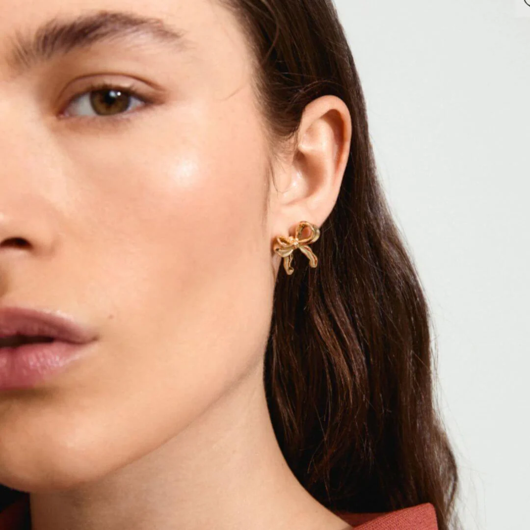 Pilgrim Cassian Gold Bow Stud Earrings - Image 2