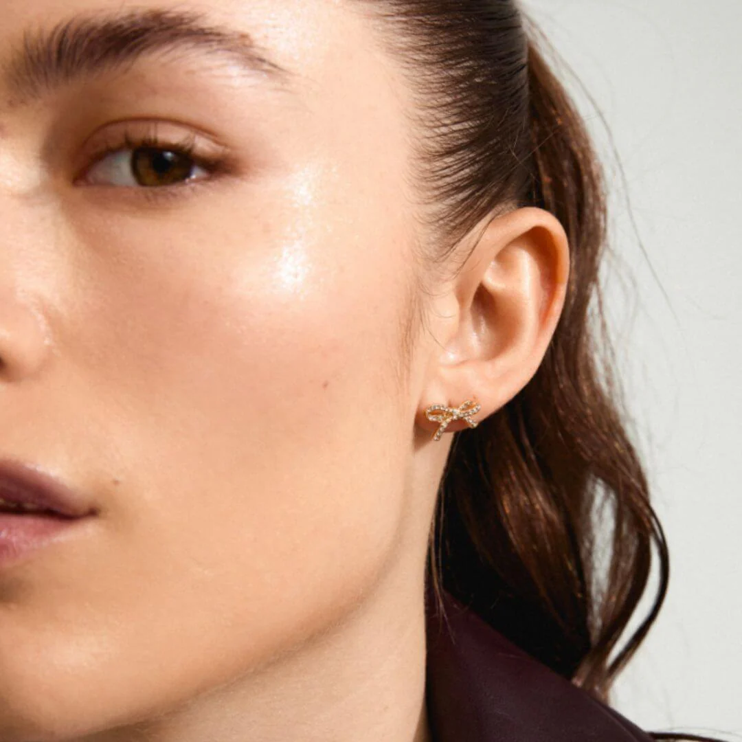 Pilgrim Catharina Gold Small Crystal Bow Stud Earrings - Image 2