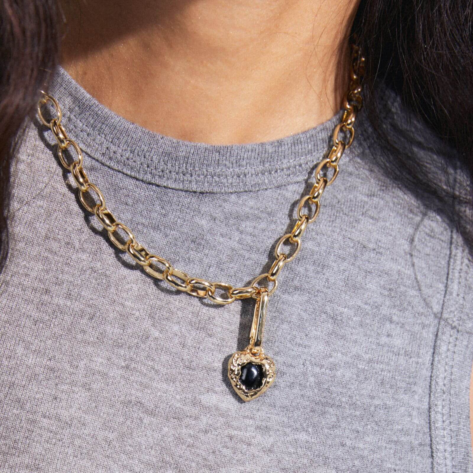Pilgrim Charm Gold Textured Black Agate Pendant - Image 2