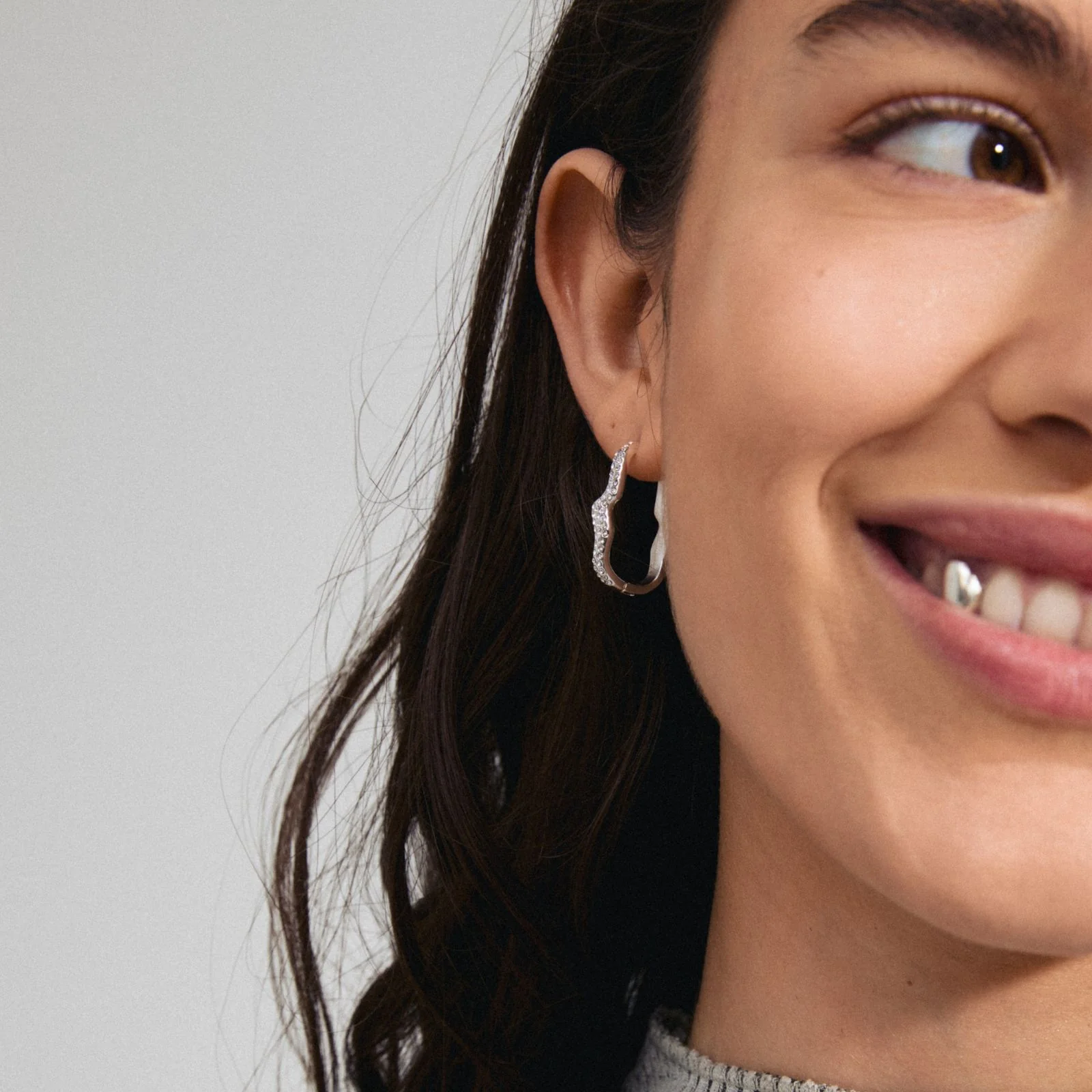Pilgrim Connect Silver Crystal Hoop Earrings - Image 2