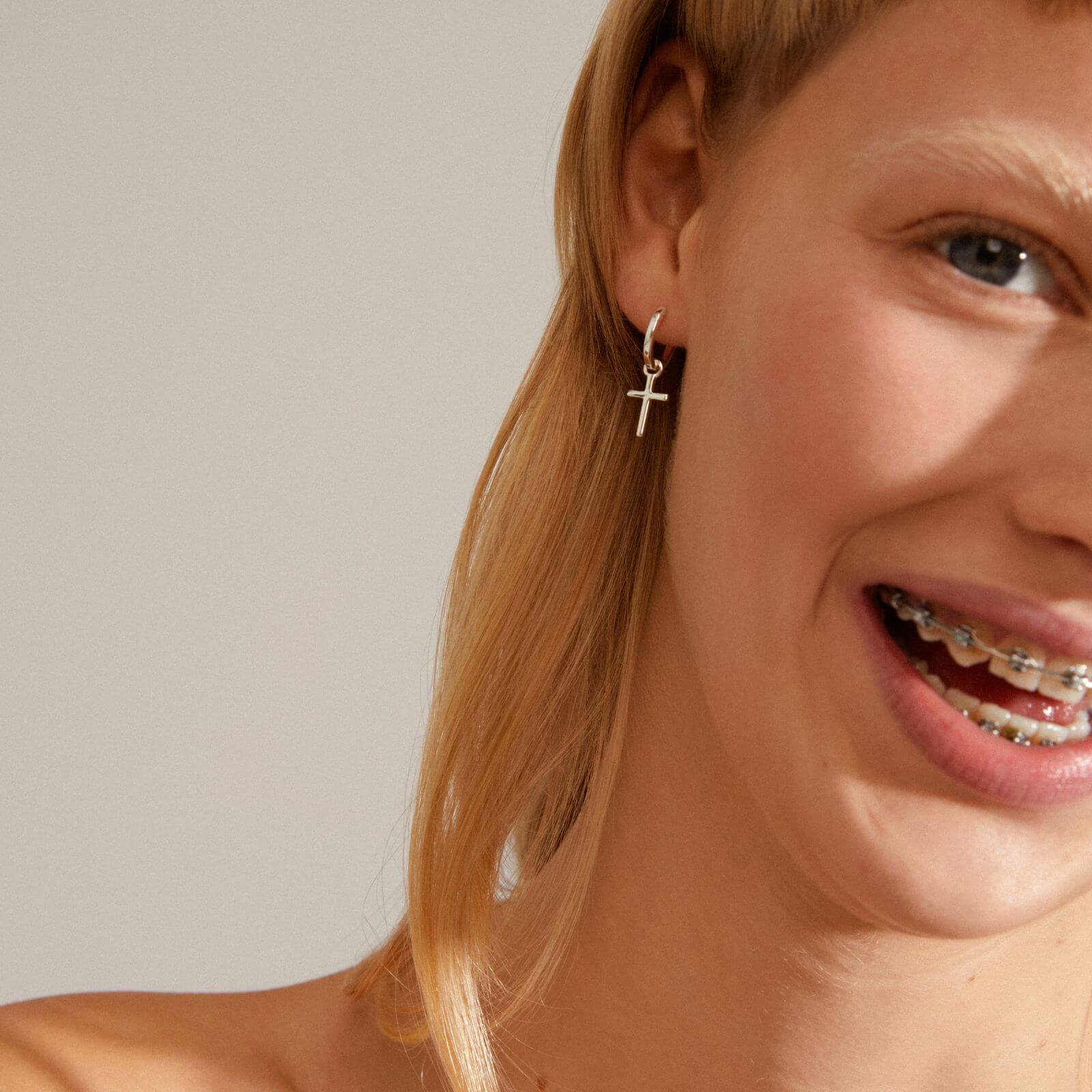 Pilgrim Daisy Silver Cross Hoop Earrings - Image 2
