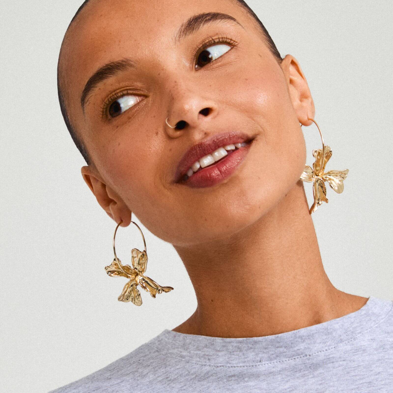 Pilgrim Dream Gold Large Flower Hoop Earrings - Image 2