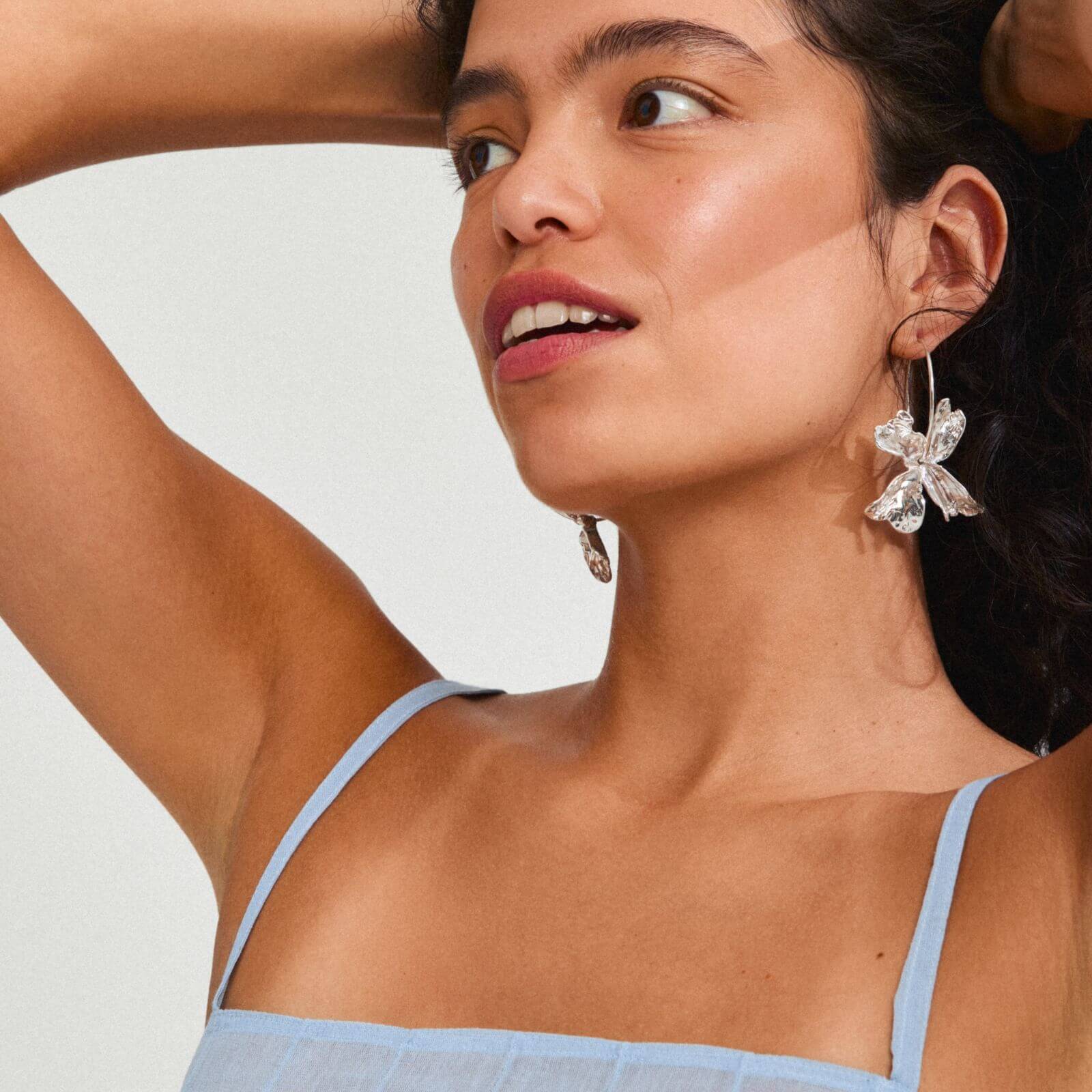 Pilgrim Dream Silver Large Flower Hoop Earrings - Image 2
