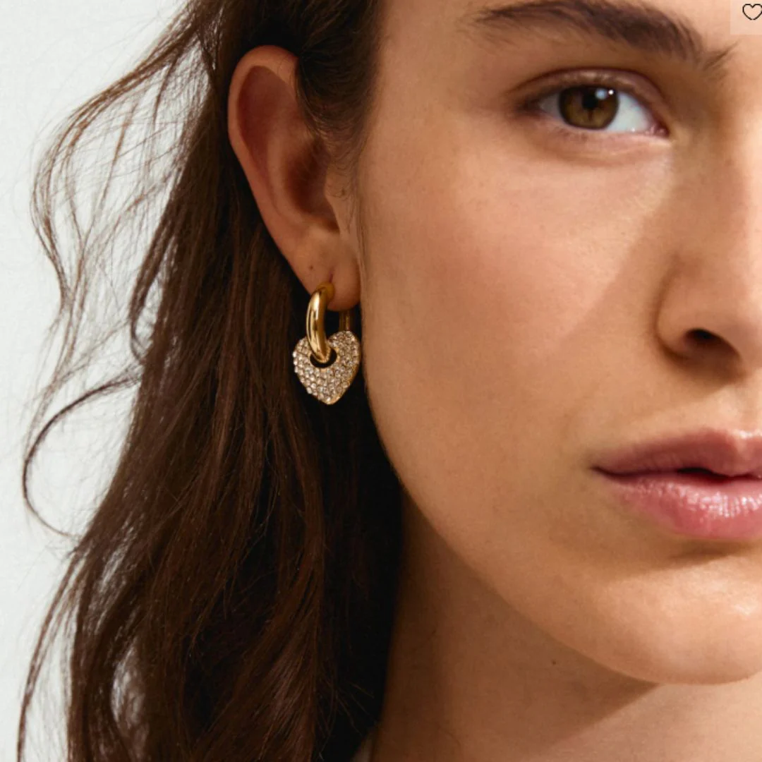 Pilgrim Dune Gold Crystal Heart Hoop Earrings - Image 2