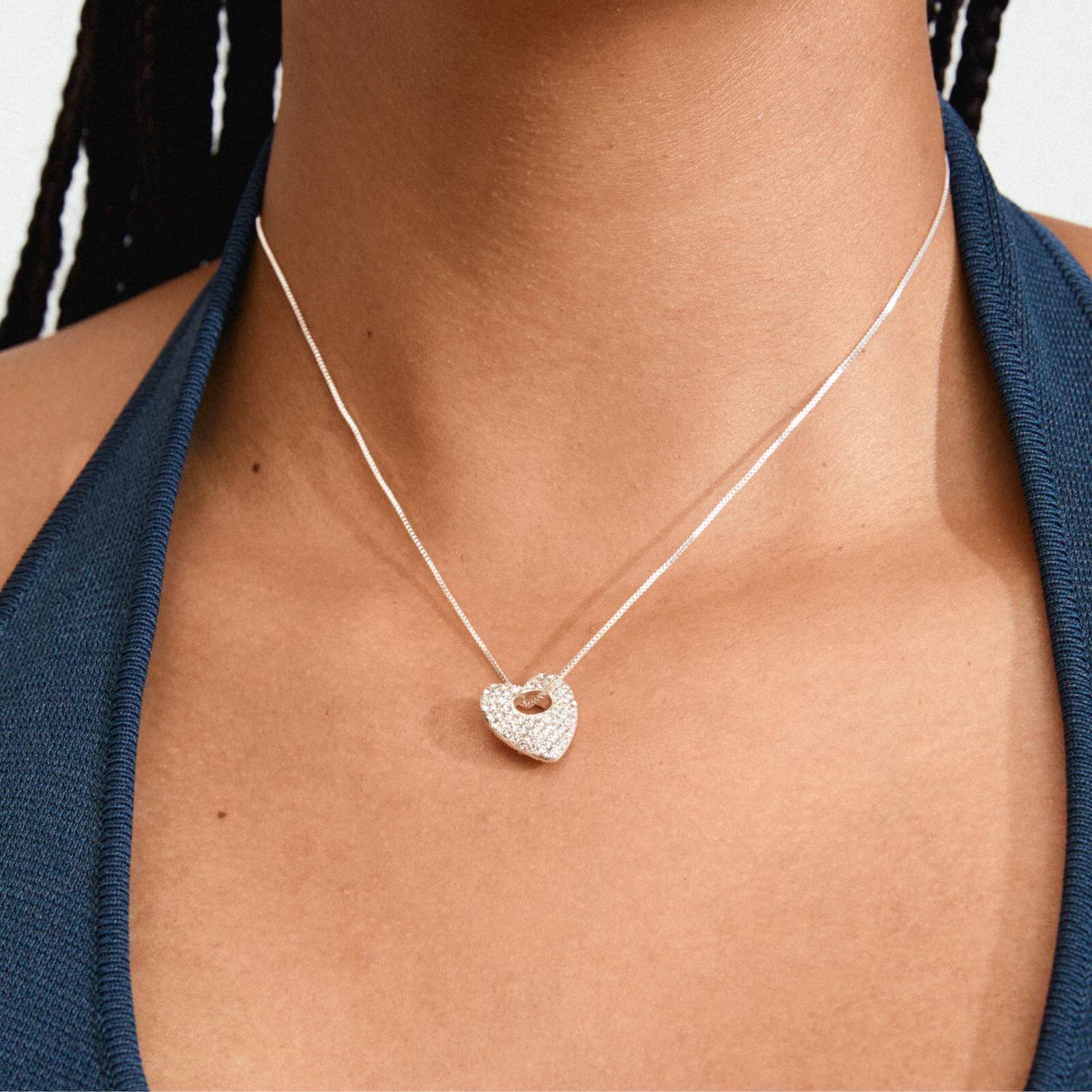 Pilgrim Dune Silver Crystal Heart Necklace - Image 2