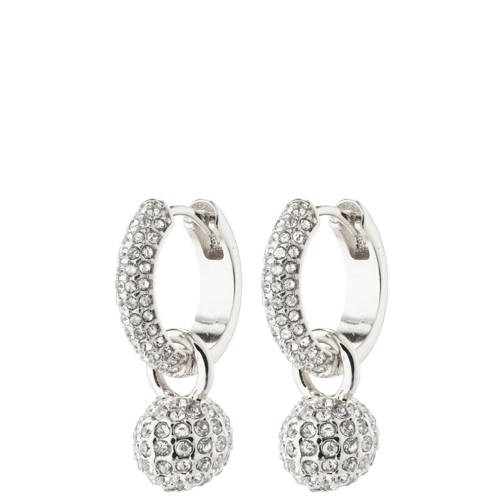 Pilgrim Edtli Silver Small Crystal Charm Hoop Earrings