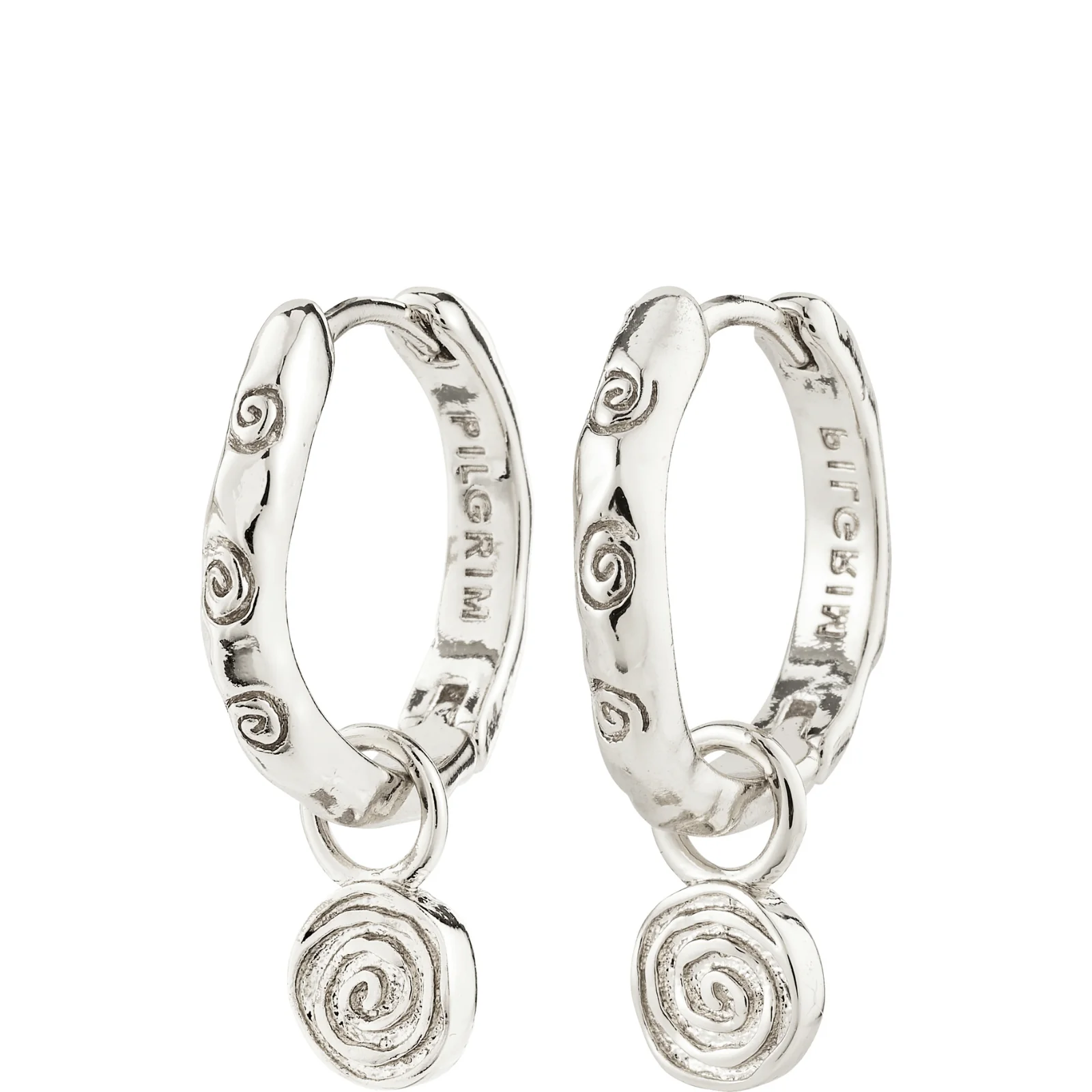 Pilgrim Fire Silver Charm Hoop Earrings