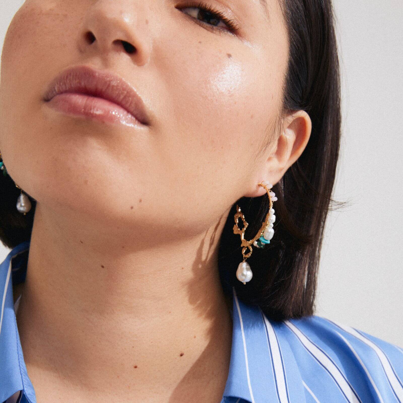 Pilgrim Force Gold & Multi Bead Hoop Earrings - Image 2