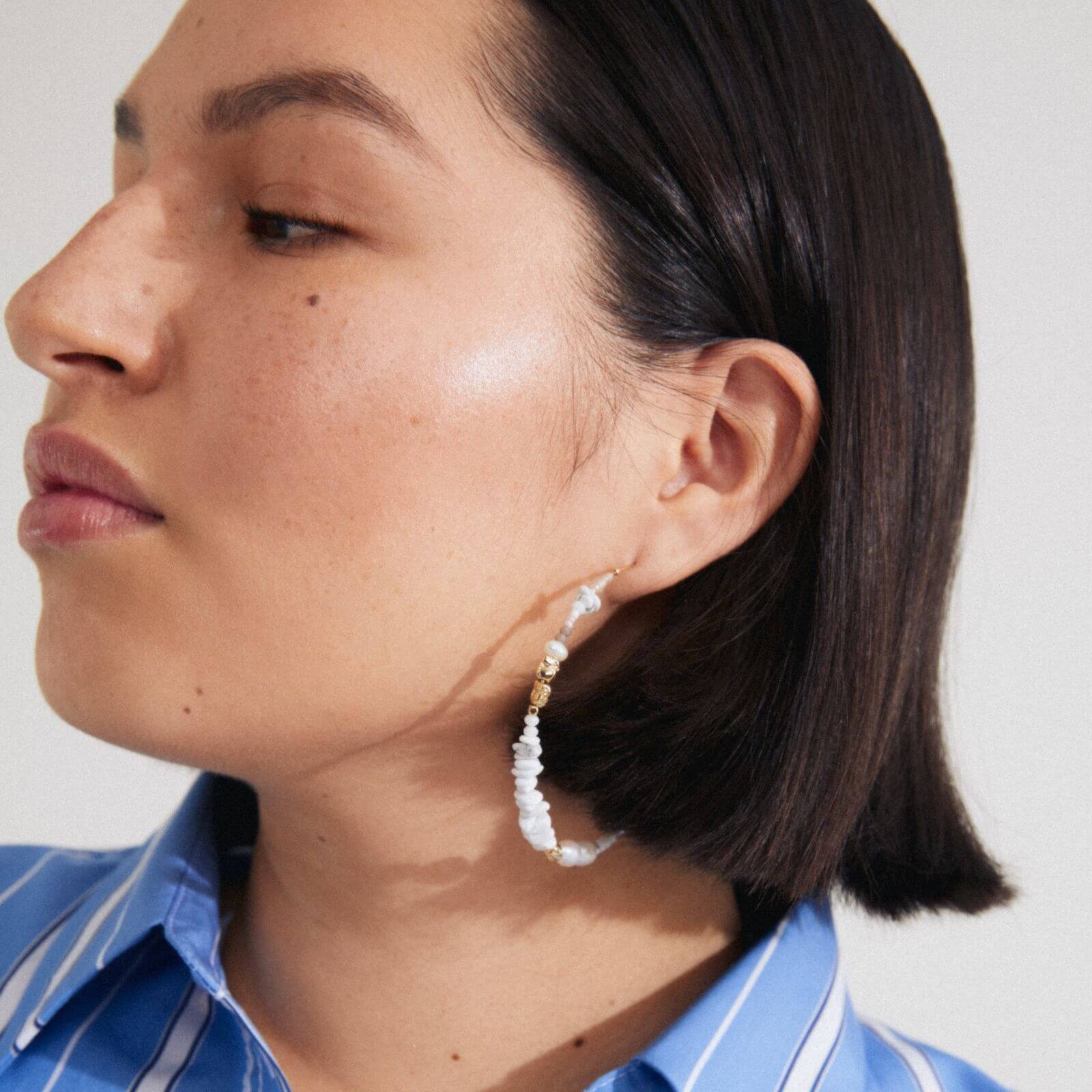 Pilgrim Force Mega Gold & White Hoop Earrings - Image 2