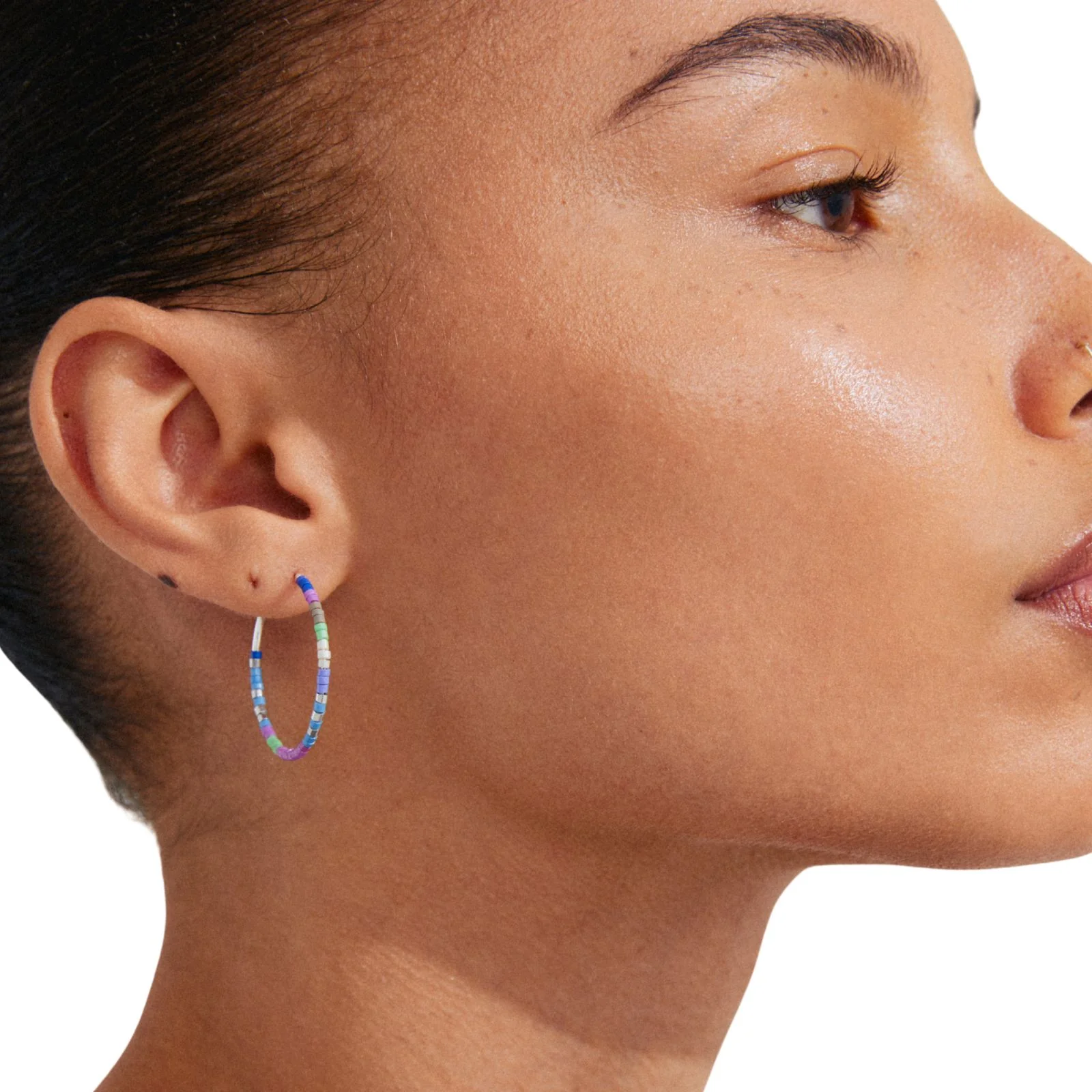 Pilgrim Alison Silver Blue Glass Bead Hoop Earrings