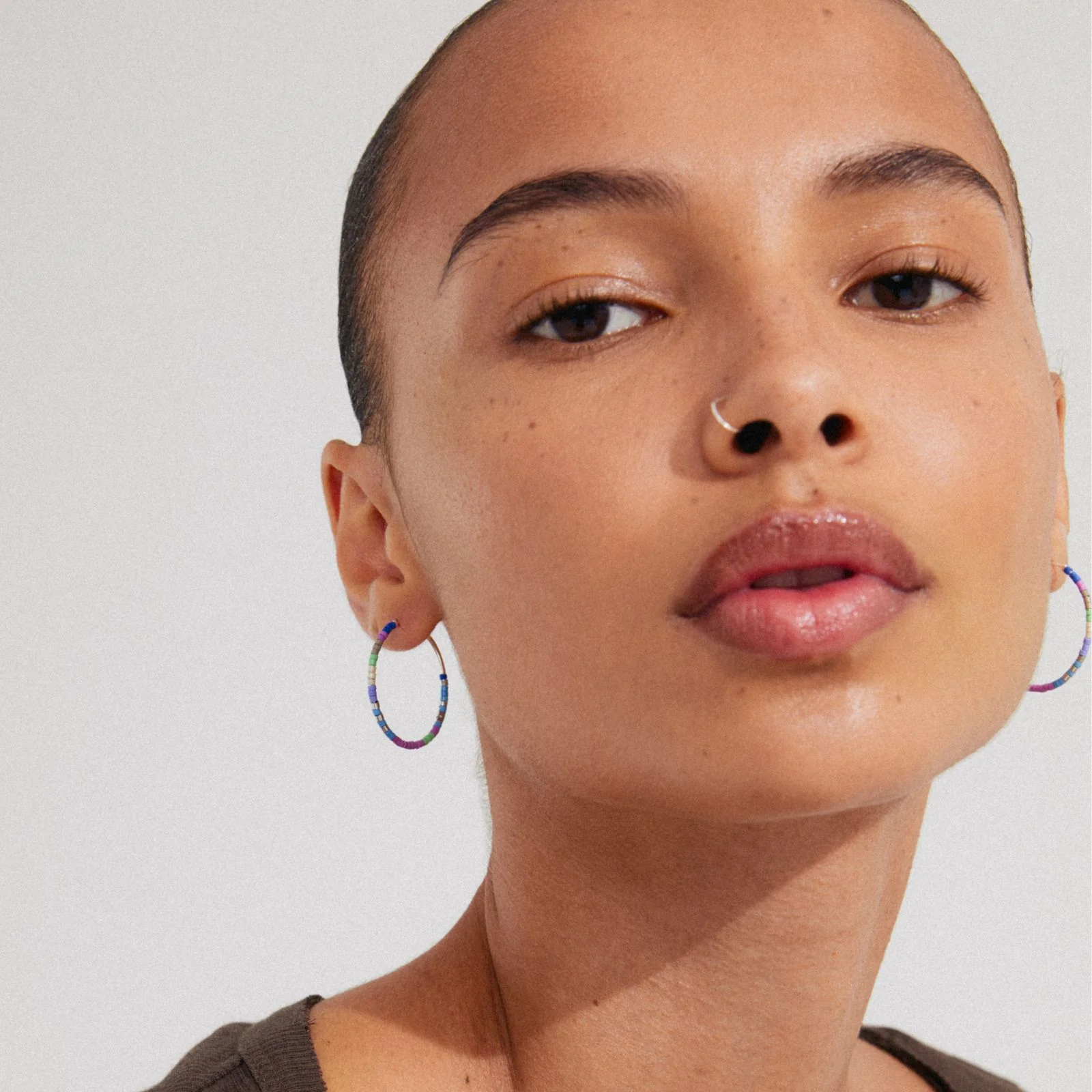 Pilgrim Alison Silver Blue Glass Bead Hoop Earrings - Image 2