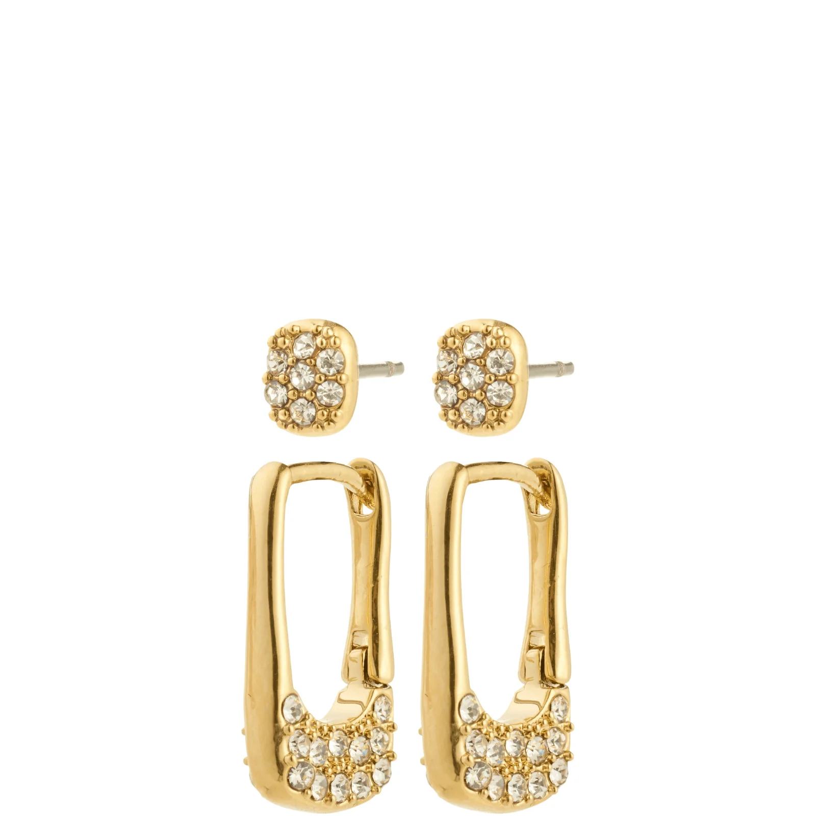 Pilgrim Instant Gold Safety Pin Hoop & Stud Earring Set