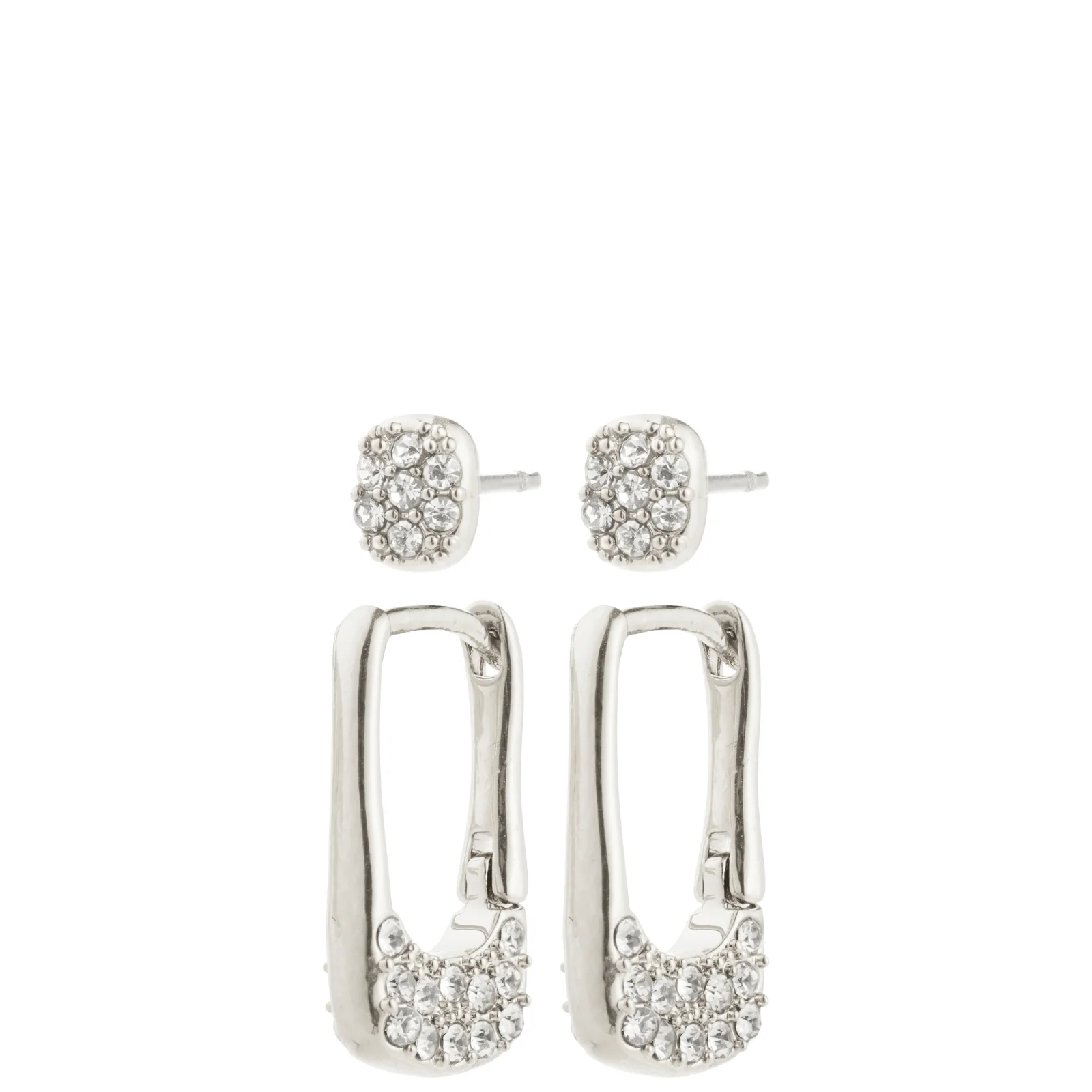 Pilgrim Instant Silver Safety Pin Hoop & Stud Earring Set