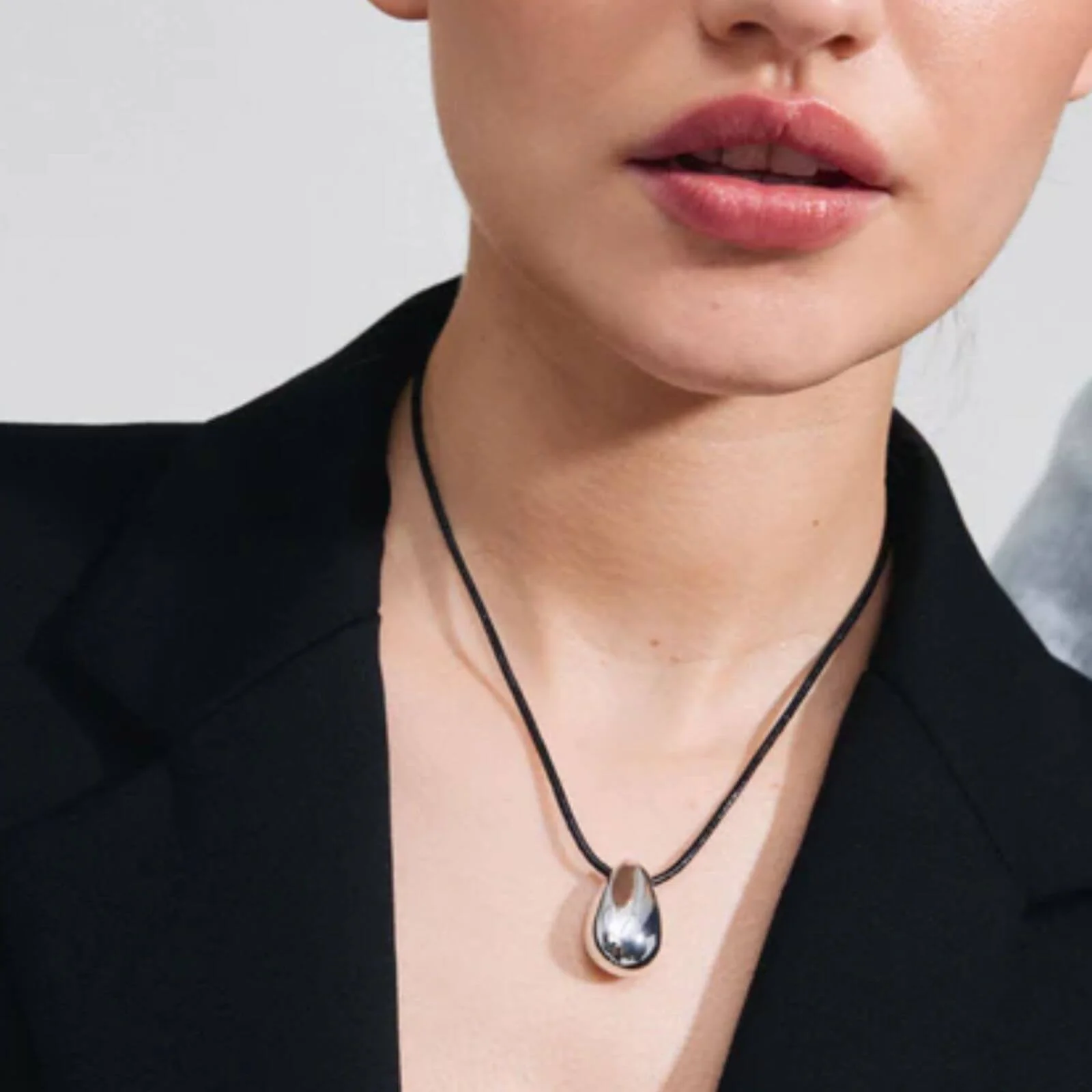 Pilgrim Intent Black Leather Silver Teardrop Necklace - Image 2