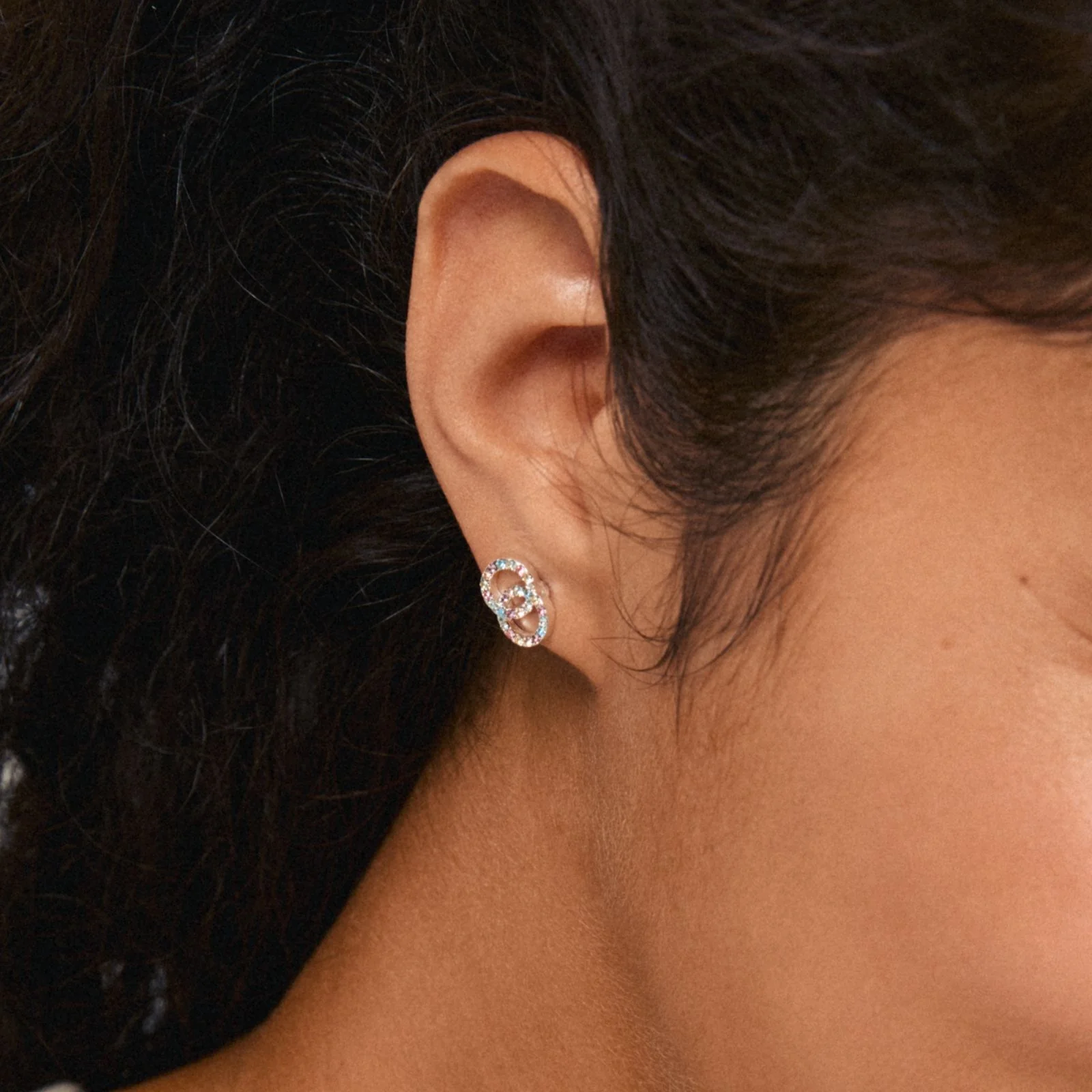 Pilgrim Jolina Silver Entwined Circles Small Stud Earrings - Multi - Image 3