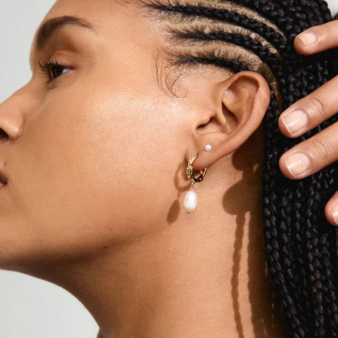 Pilgrim Jonne Gold Pearl Small Hoop Earrings & Stud Set - Image 2