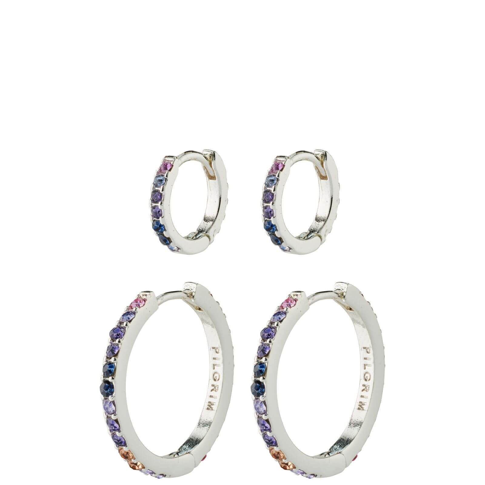 Pilgrim Reign Silver & Blue Hoop Earring Set