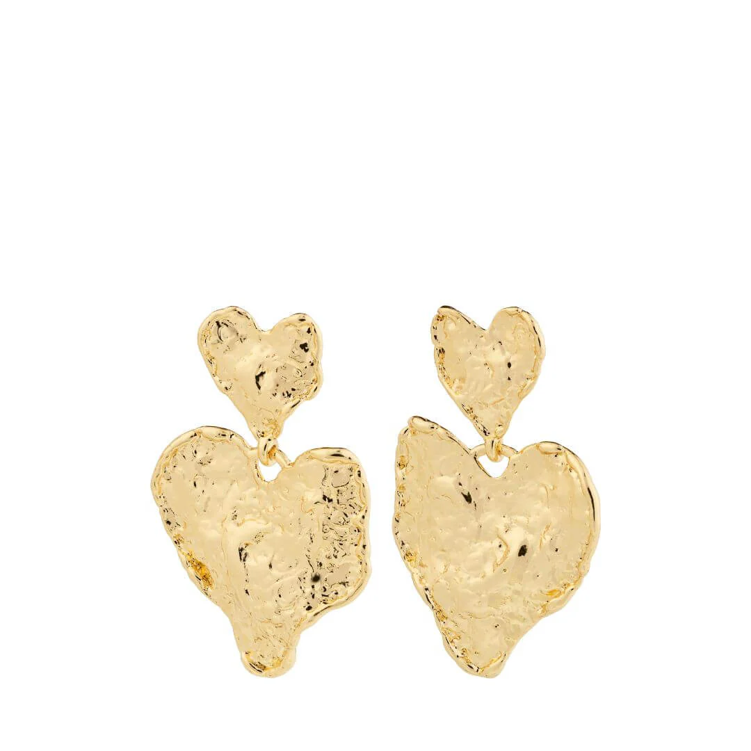 Pilgrim Ryan Gold Large Hammered Heart Earrings - Image 2