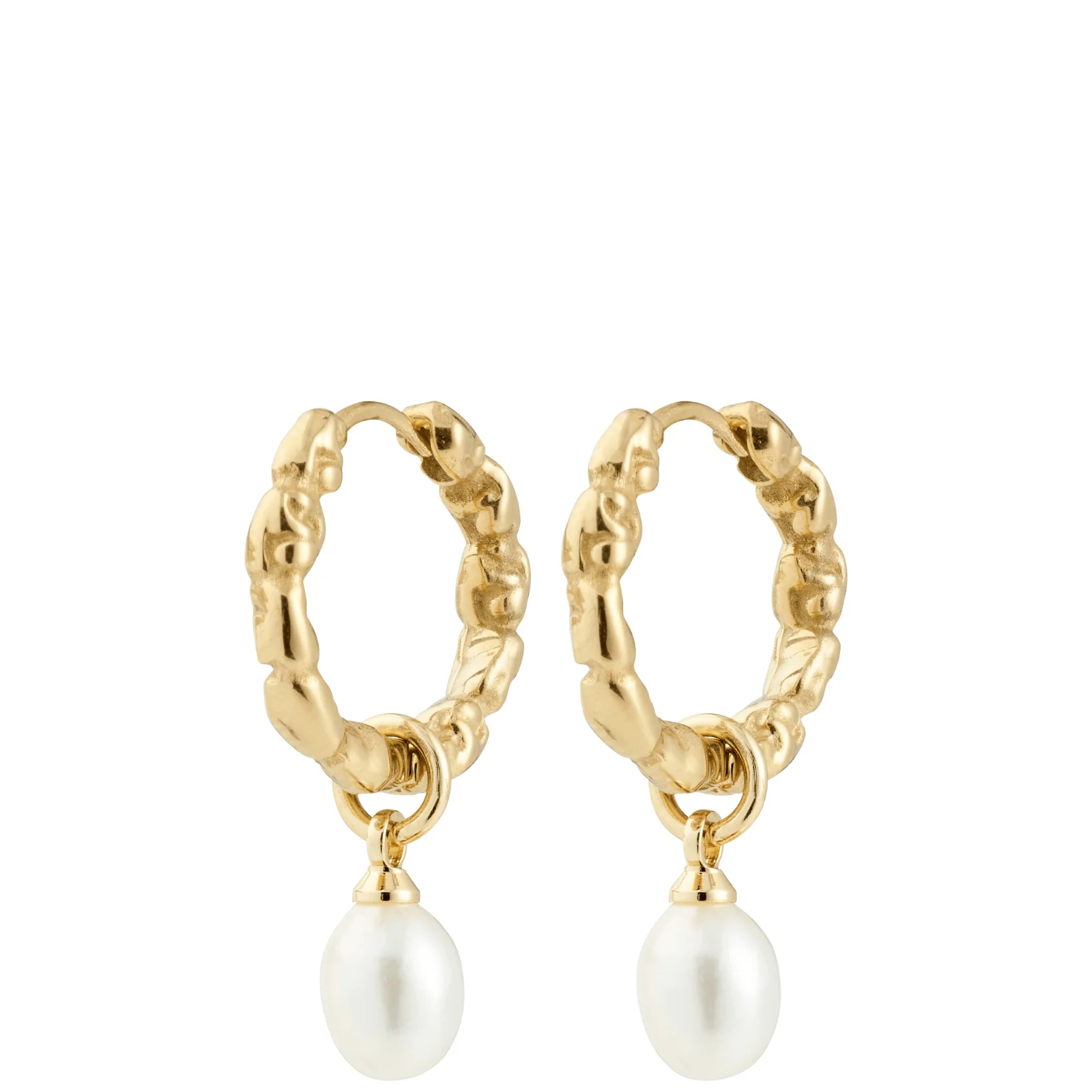 Pilgrim Shift Gold Textured Hoop Earrings With Pearl