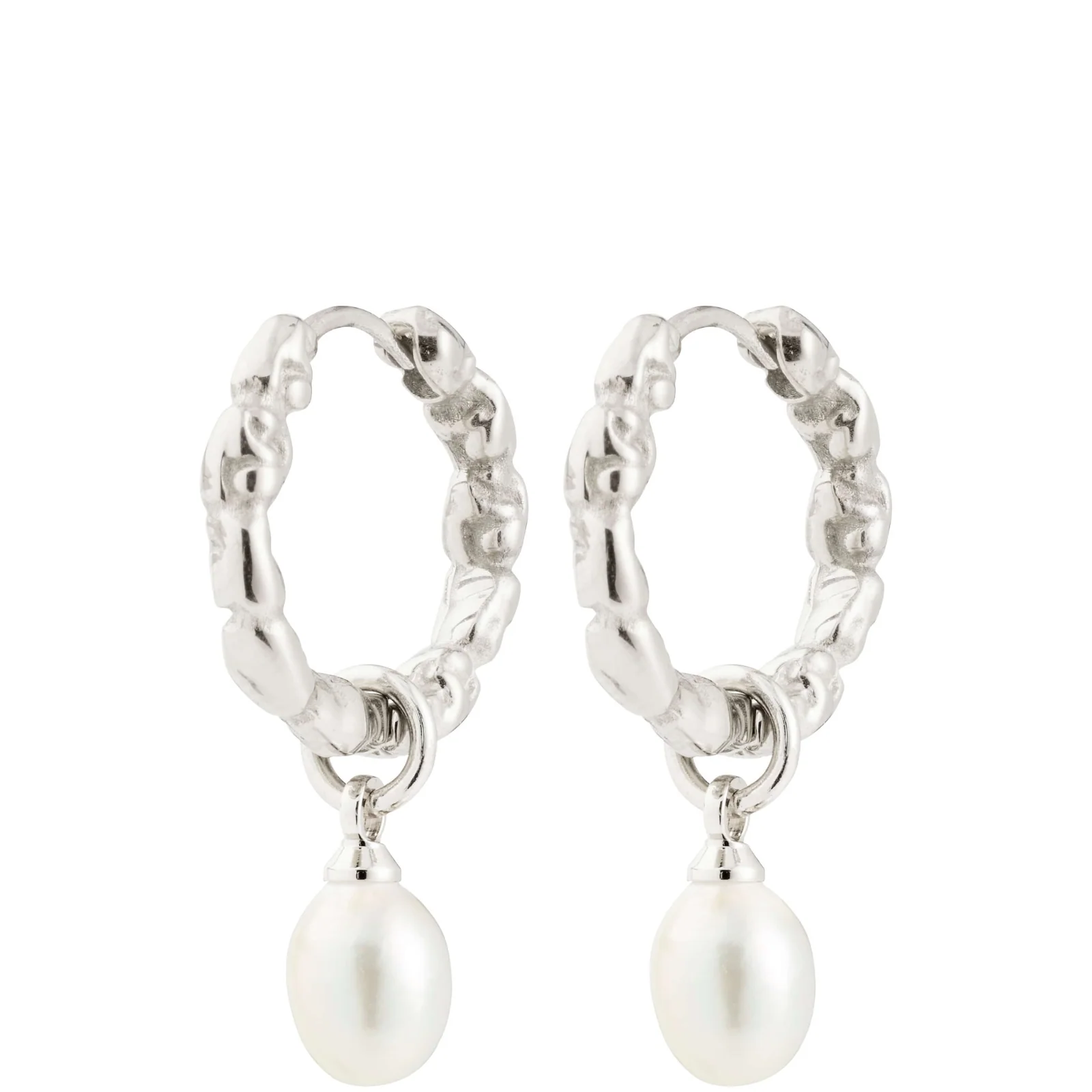 Pilgrim Shift Silver Textured Hoop Earrings With Pearl