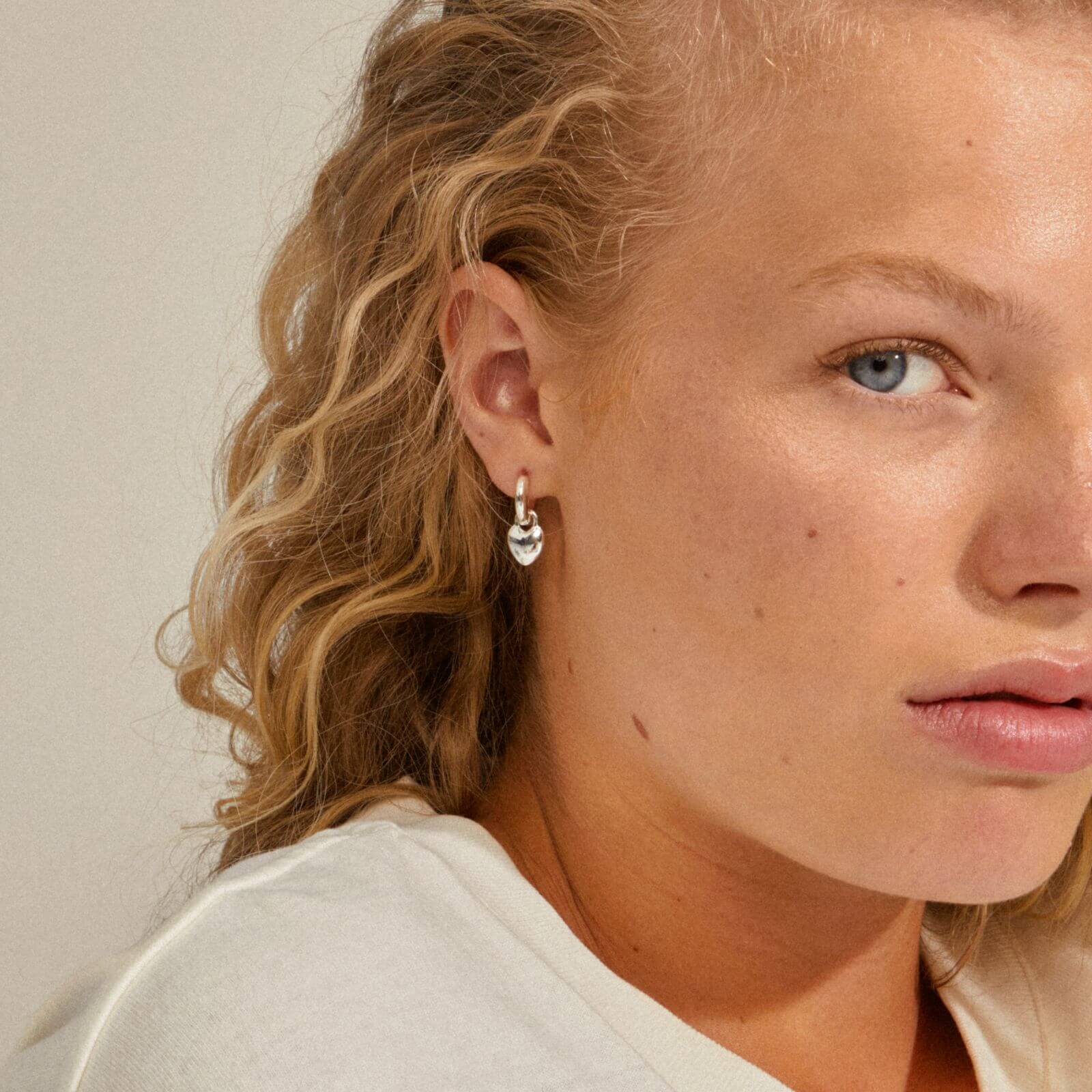 Pilgrim Sophia Silver Heart Charm Hoop Earrings - Image 2