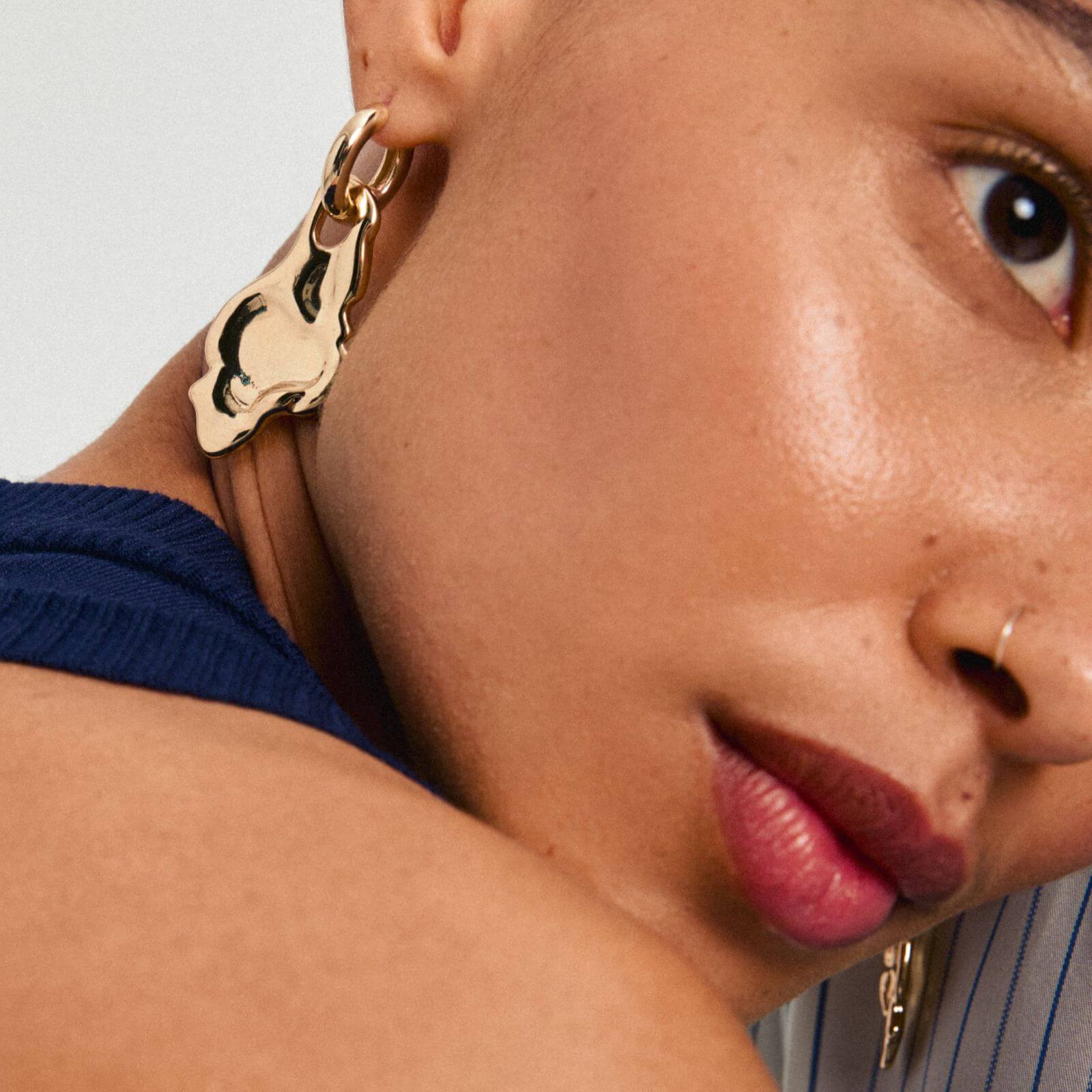Pilgrim Starlight Gold Large Drop Hoop Earrings - Image 2