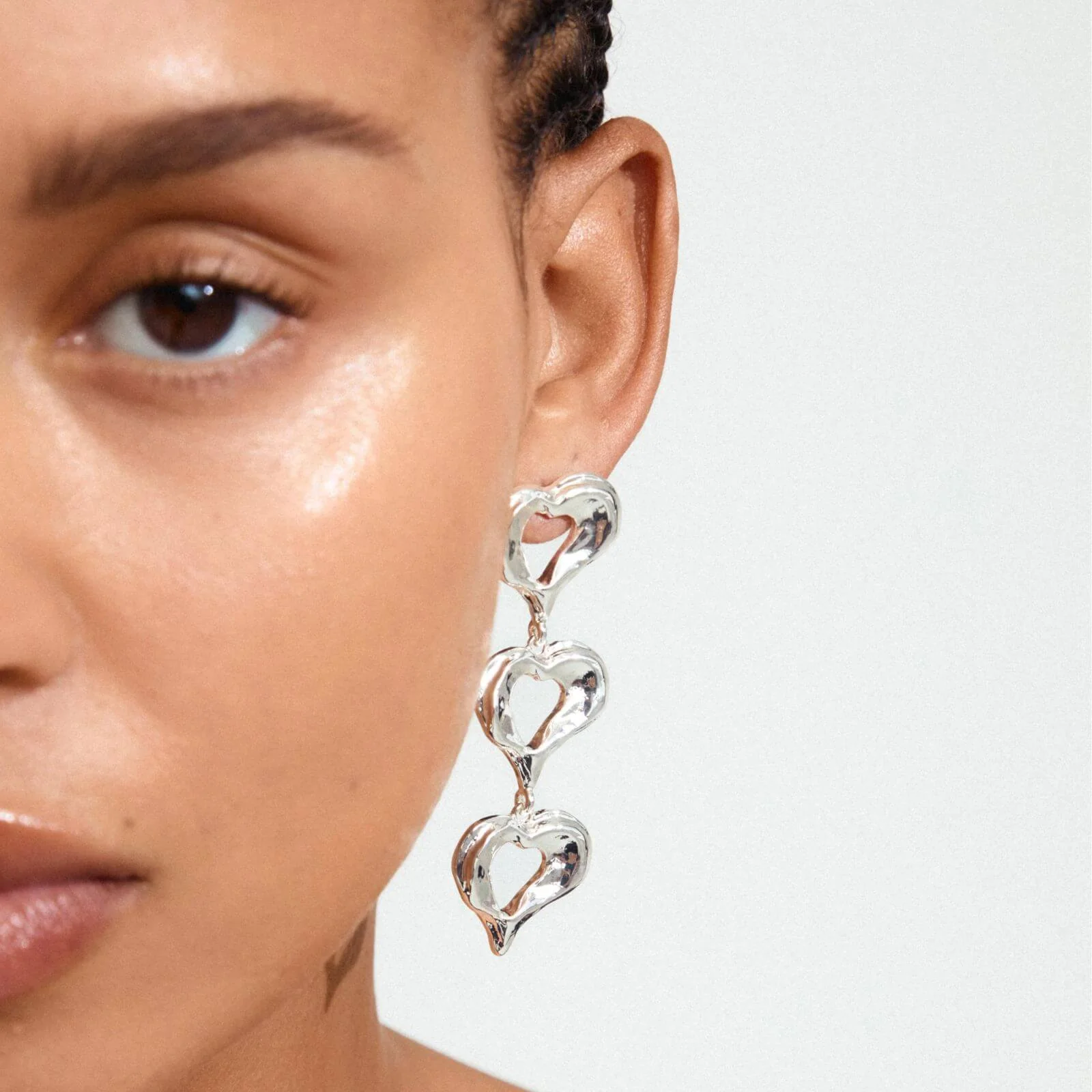 Pilgrim Tide Silver Triple Heart Drop Earrings - Image 2