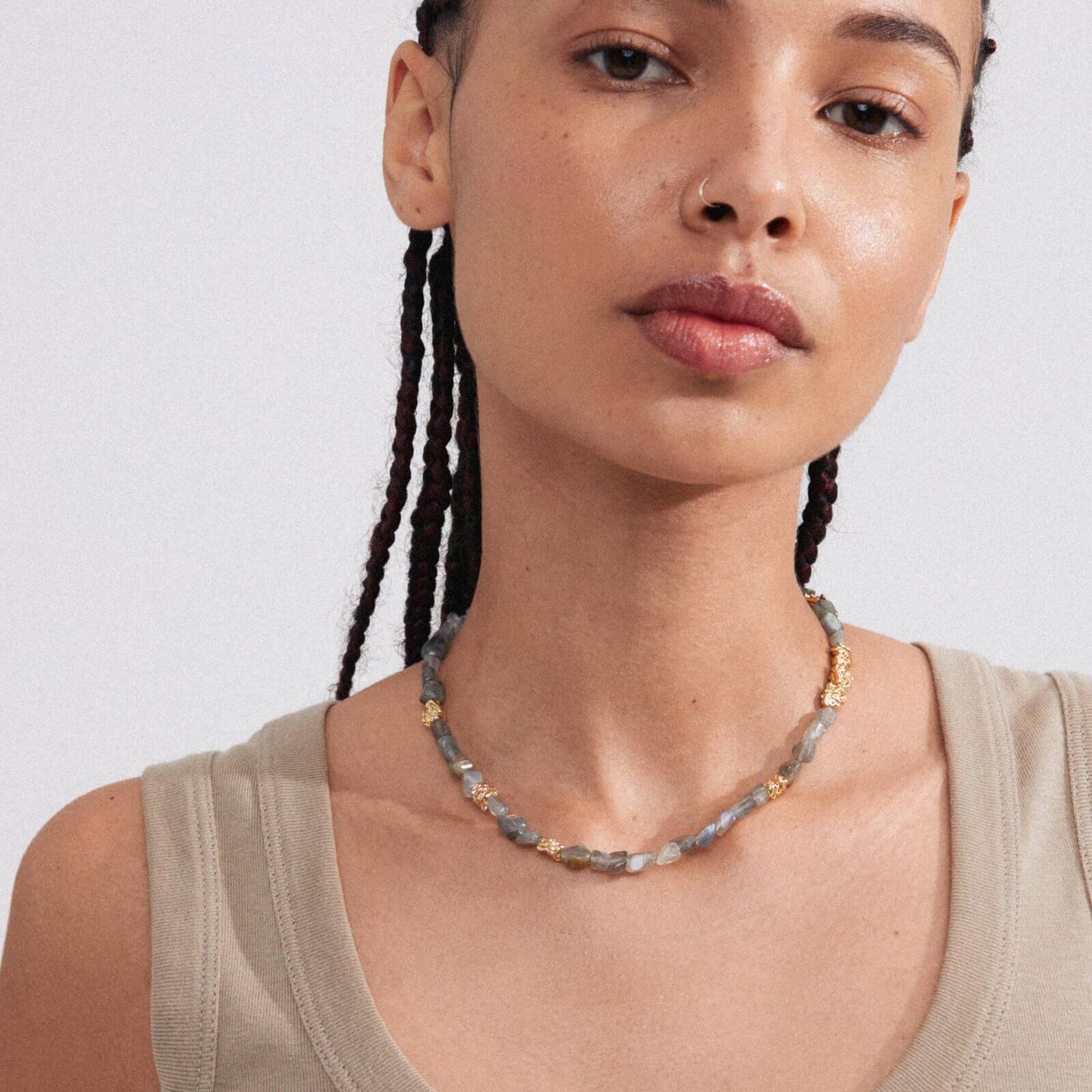 Pilgrim Trust Gold Grey Bead Necklace - Image 3
