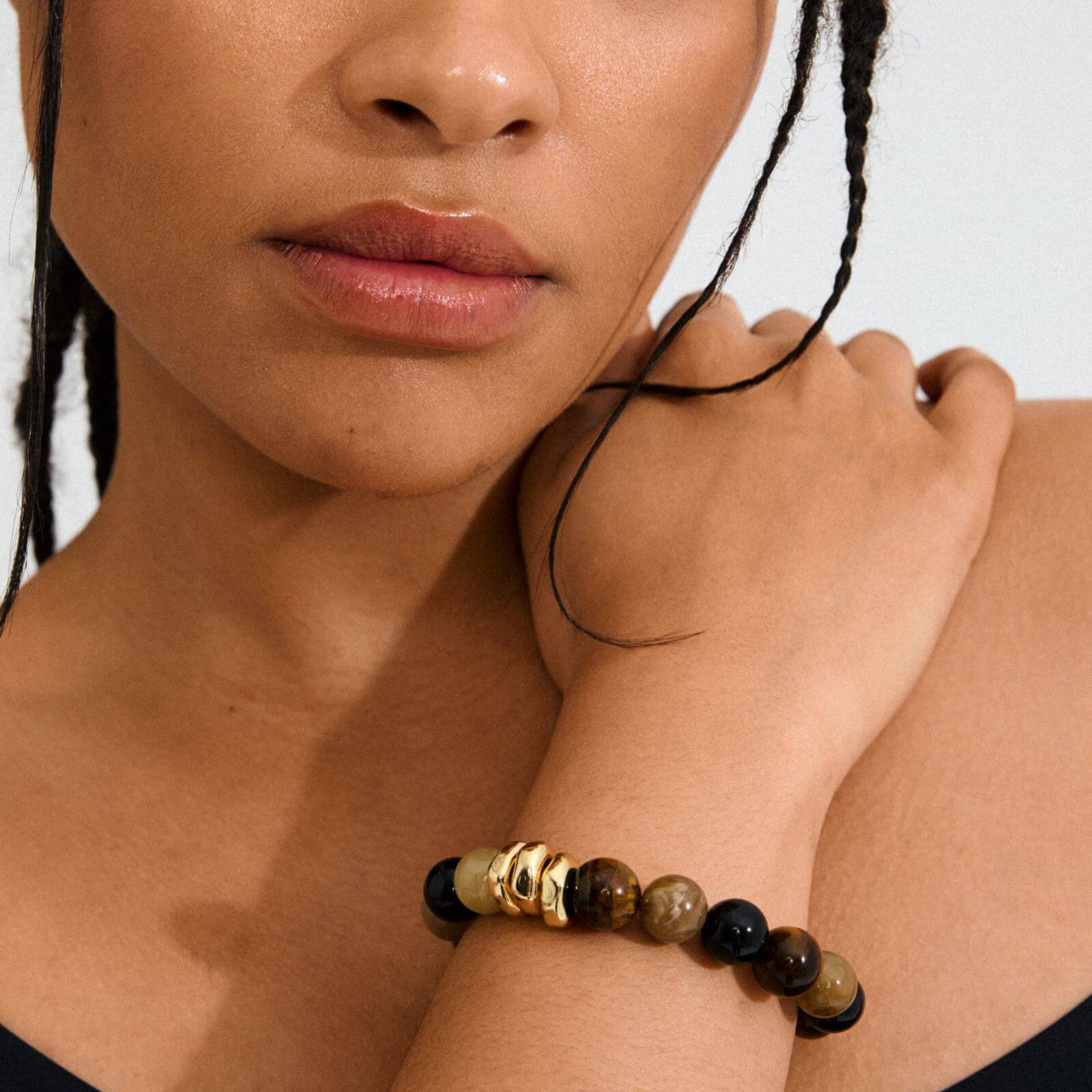 Pilgrim Unfold Gold & Brown Tiger Eye Bead Stretch Bracelet - Image 2