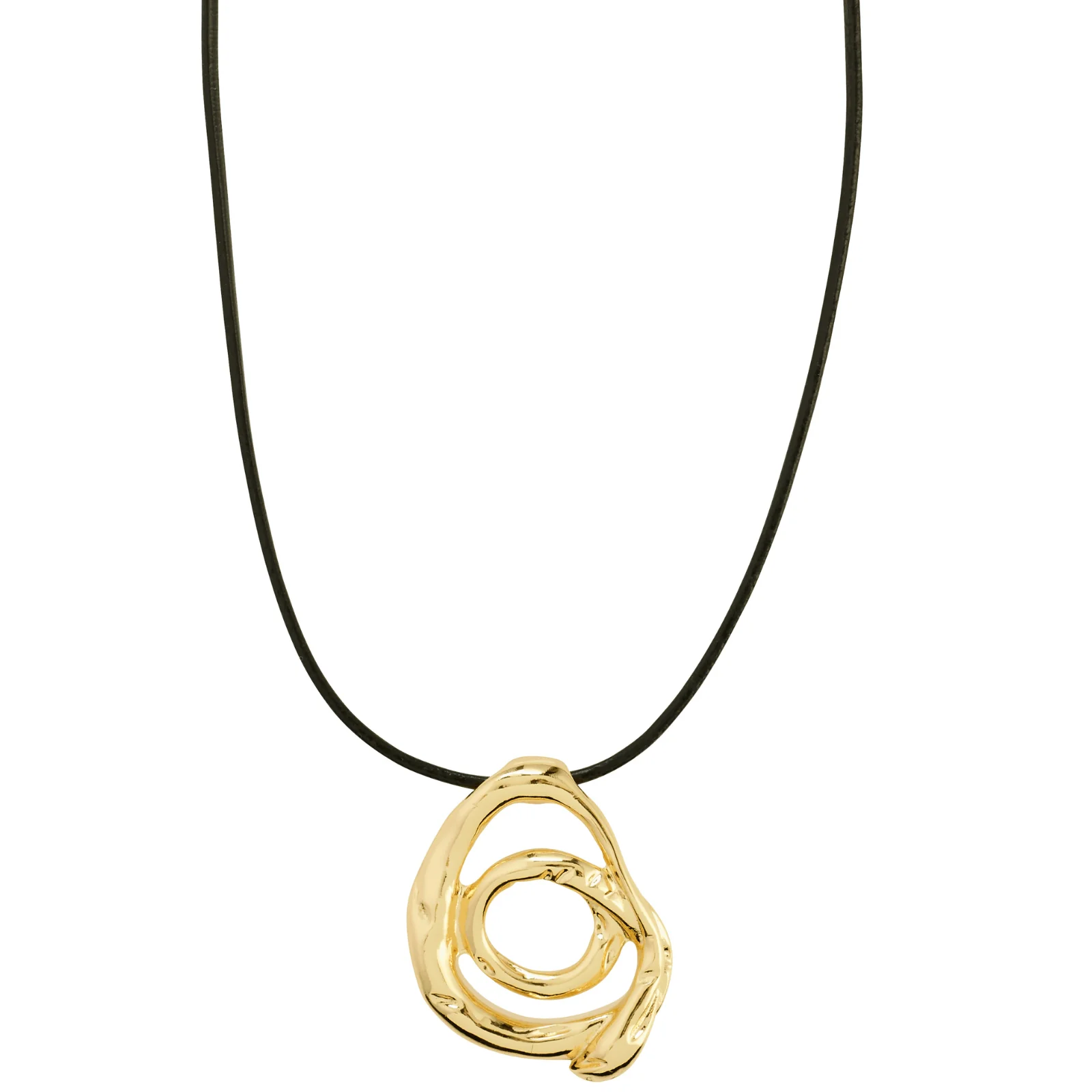 Pilgrim Unfold Gold Curl & Black Leather Cord Necklace